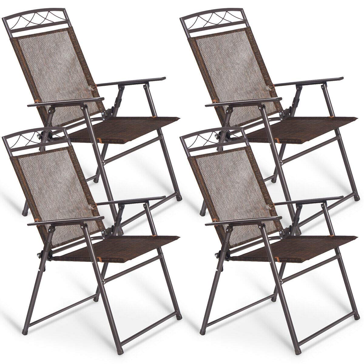 Giantex Set of 4 Patio Folding Sling Chairs - Steel Frame Outdoor Camping, Deck, Garden, Pool & Backyard Lounge Chairs - Perfect for Relaxing, Sunbathing and Outdoor Gatherings