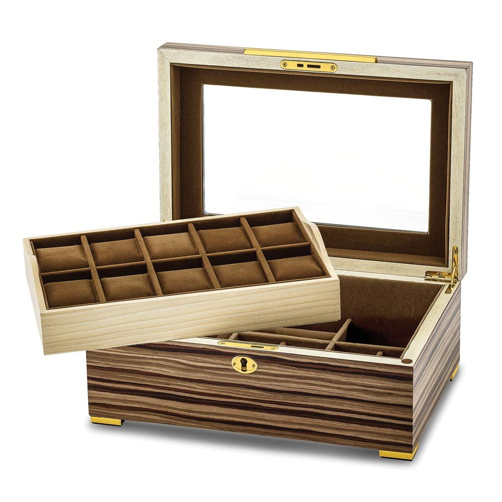Premium South American Vine Matte Veneer Glass Lid Watch Case with Lock - Elegant Storage for Luxury Watches, Jewelry & Collectibles | Ideal for Travel, Display & Home Decor