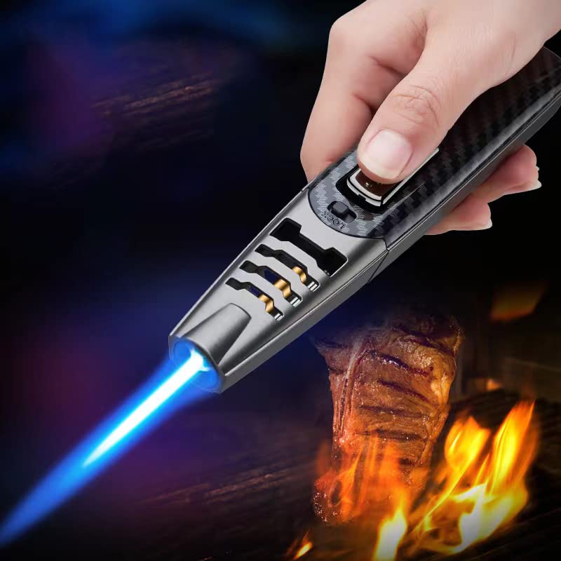 Windproof Jet Flame Torch Lighter - Refillable Butane Lighter for Candle Lighting, Camping, BBQ & Kitchen Use - Marrone Turbine Torcher (Butane Not Included)