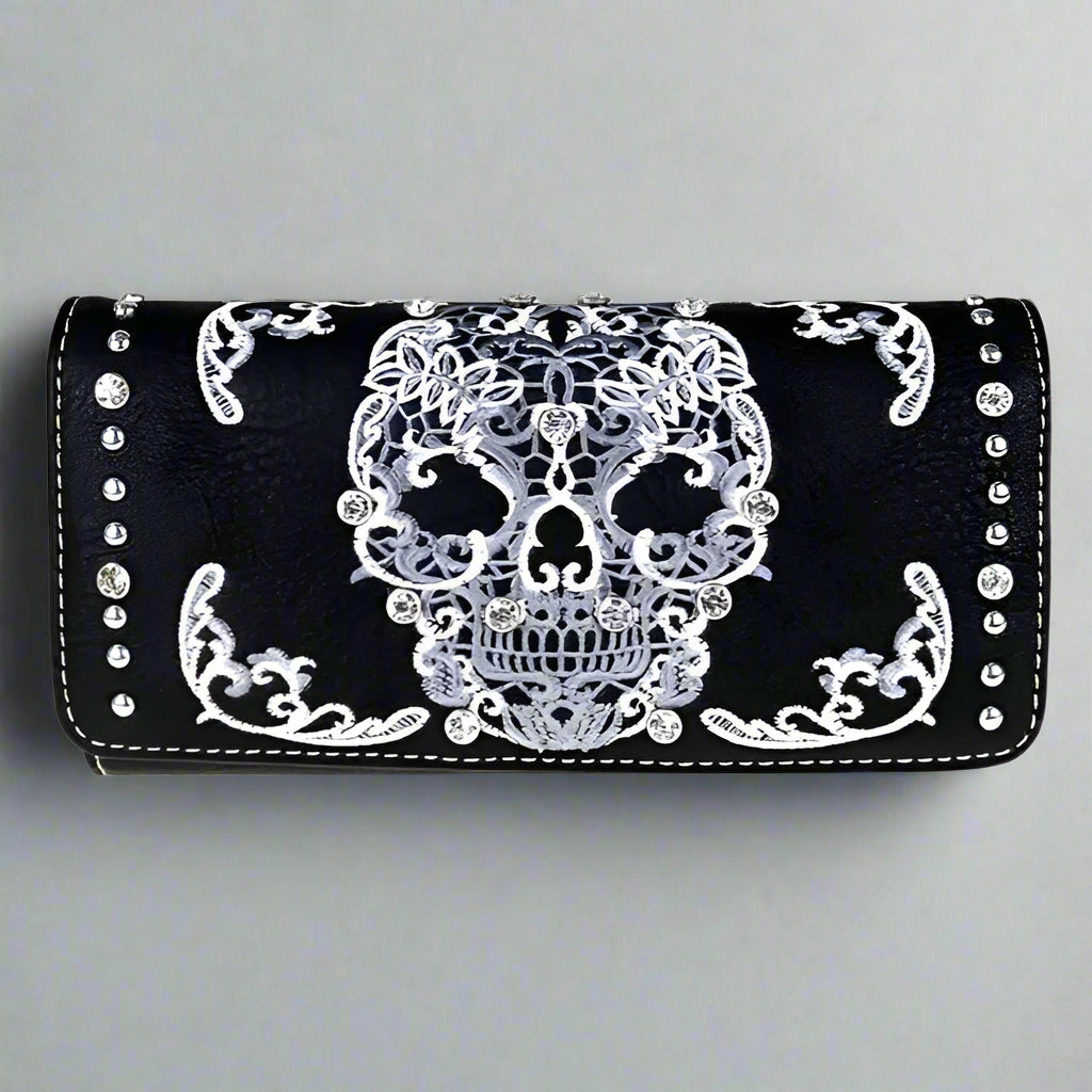 Open Road Women's Sugar Skull Trifold Wallet - Stylish Mexican Day of The Dead Design Wallet for Women - Perfect for Everyday Use, Travel & Gift Giving