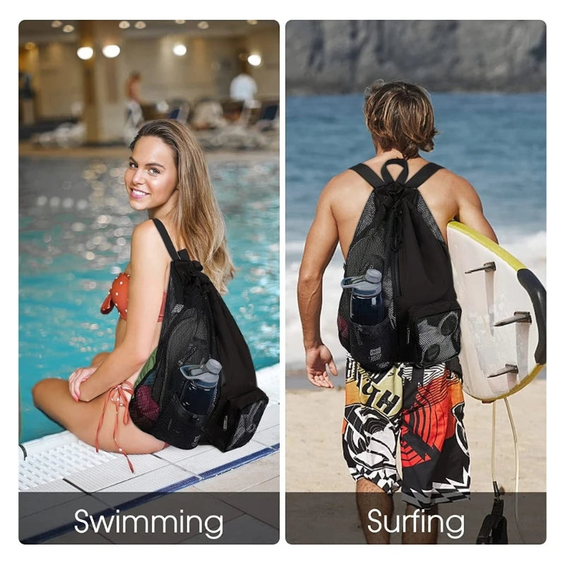 Waterproof Mesh Swim Bag with Wet Pocket - Drawstring Backpack for Swimming, Beach & Gym - Lightweight Sports Bag for Swimsuits, Towels & Gear (Ideal for Pool, Vacation & Water Activities)