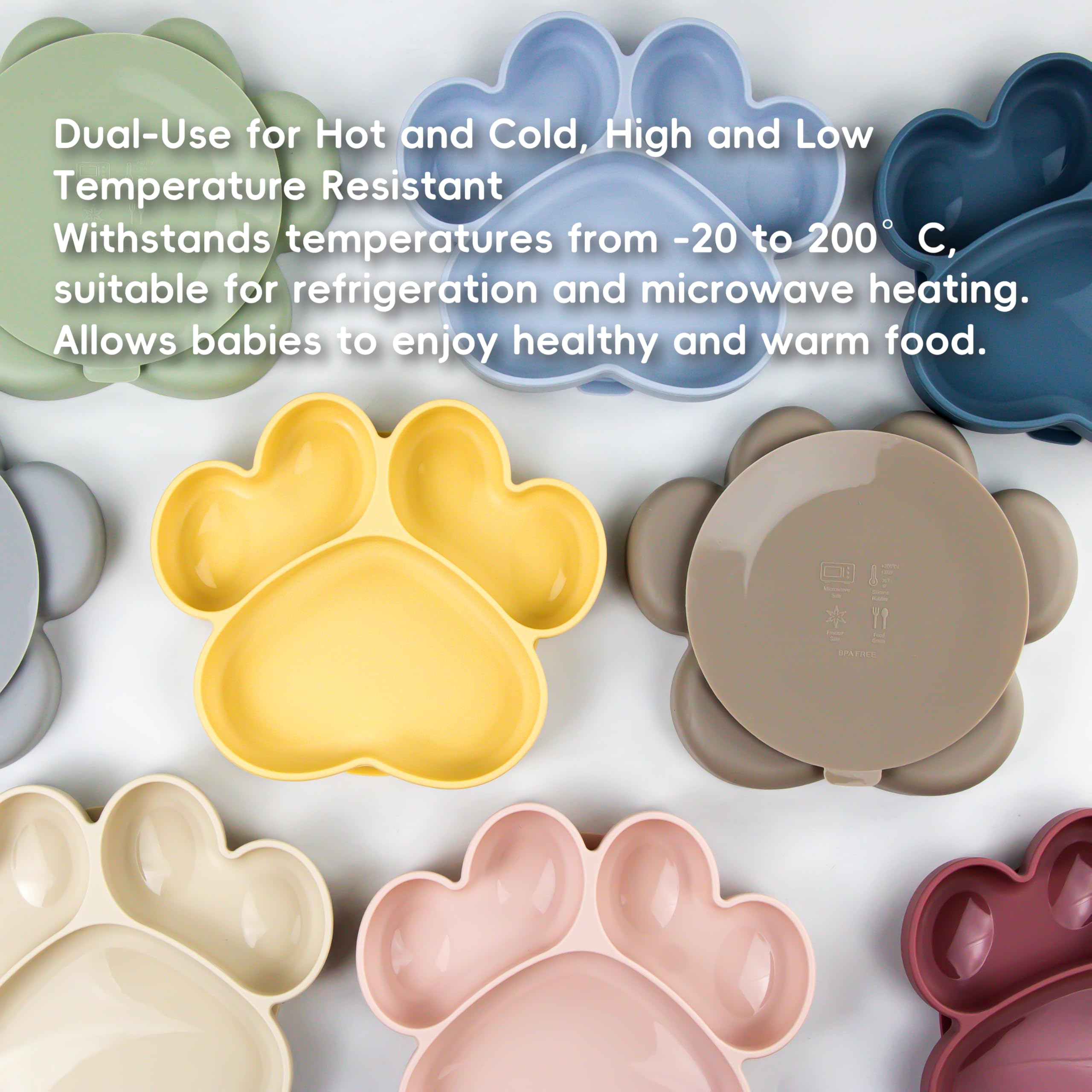 3PCS Bear Claw Silicone Suction Plates for Babies & Toddlers - BPA-Free, Microwave & Dishwasher Safe Divided Baby Plates - Ideal for Baby-Led Weaning, Mess-Free Feeding & Toddler Mealtime (Blue)