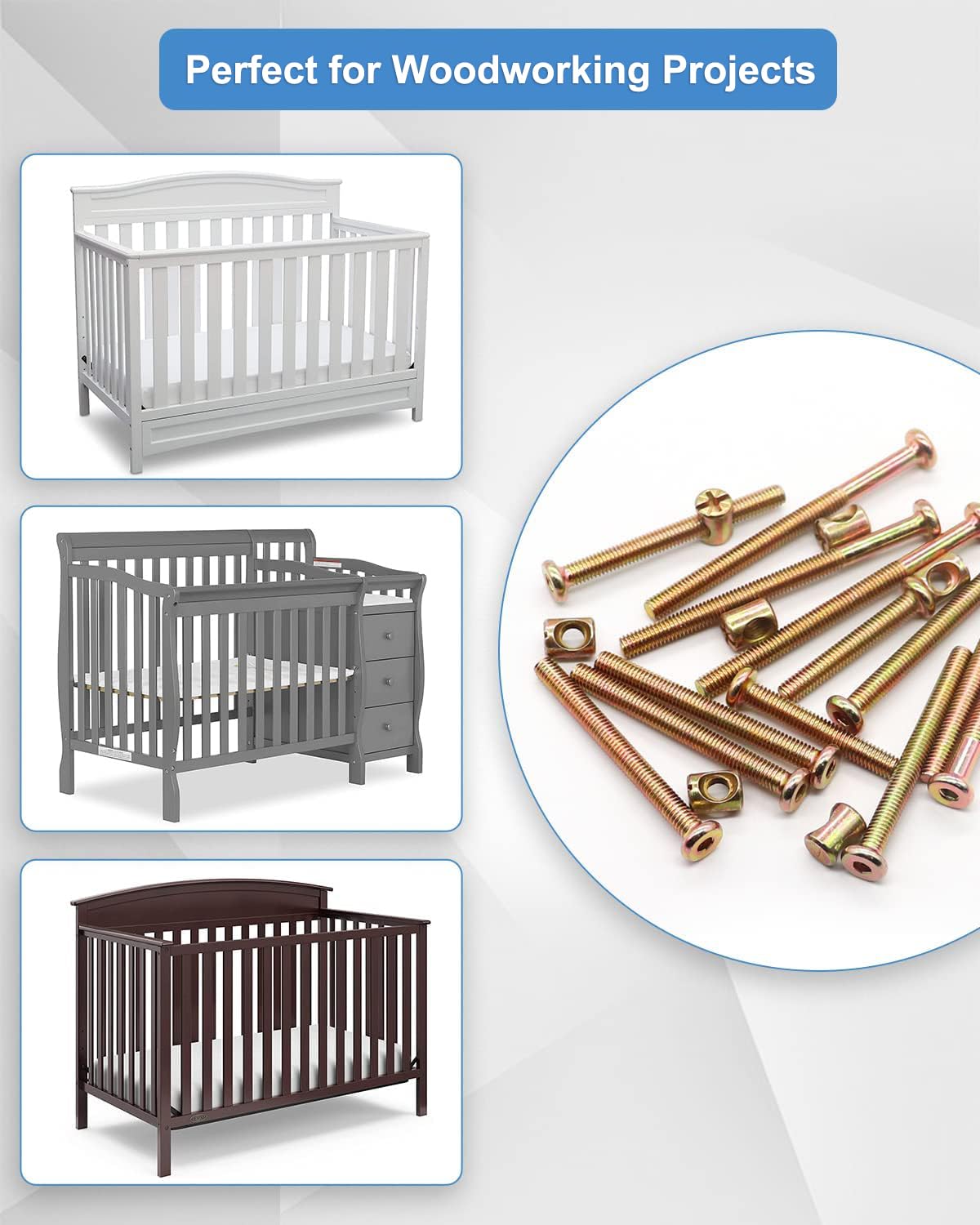 Baby Crib Screws Replacement Kit - 24pcs M6 Hex Bolts & Nuts Set for Bed Frame Repair