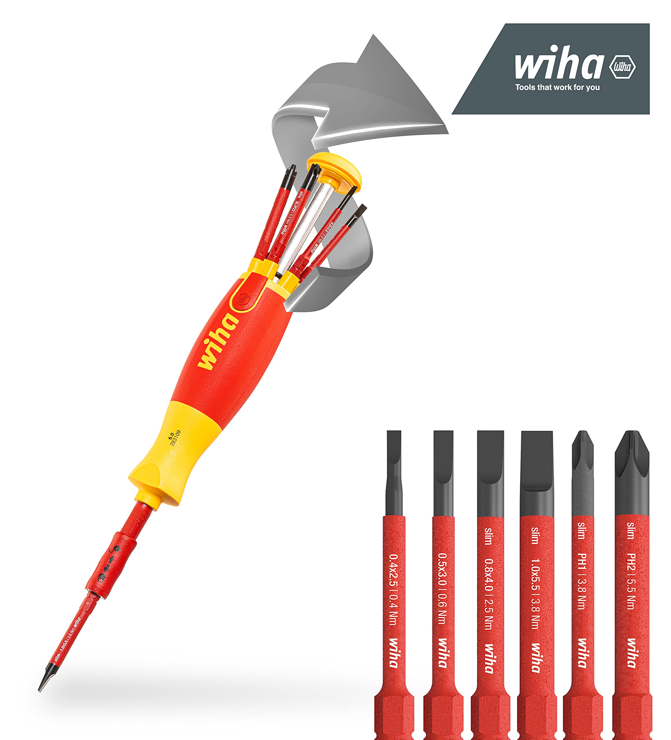 Wiha 9-Piece Hex Ball End Allen Key Set with Holder - SB 369 H9 Compact | Red/Yellow | Pozidriv Head | Nut Drivers & Screwdriver | Perfect for Electronics Repair & Home Improvement Projects
