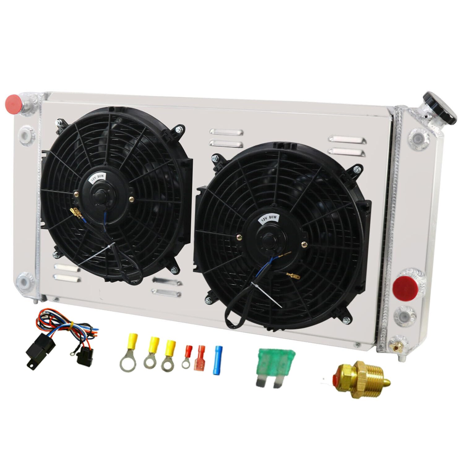 1994-2005 Chevy Blazer S10 GMC Sonoma Jimmy Isuzu Hombre 4.3L V6 Aluminum CU1826 Radiator - 3 Row Core with Shroud Fan Relay Kits - Perfect for Engine Cooling & Off-Road Adventures