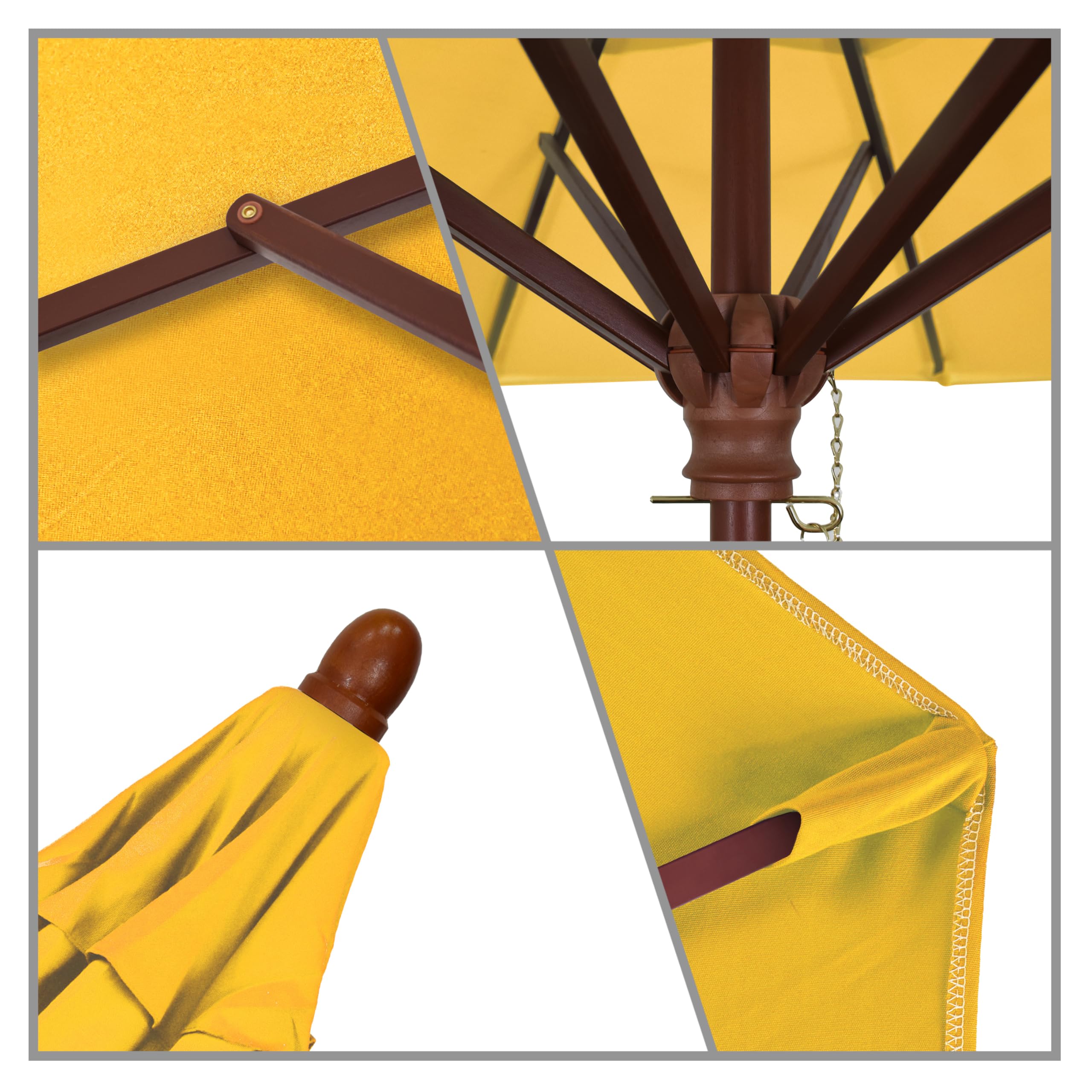7.5' Wooden Market Umbrella - Sunbrella Sunflower Yellow for Outdoor Dining