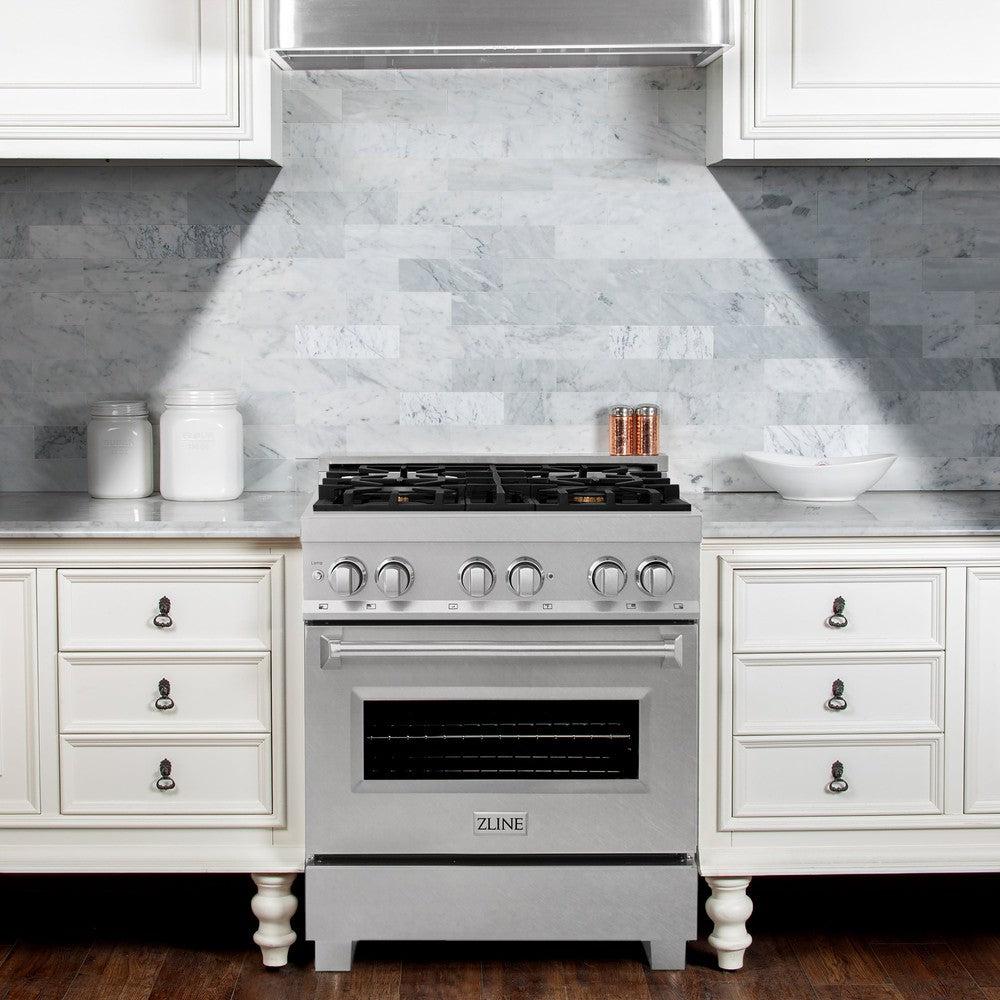 ZLINE 30-inch 4.0 cu.ft Dual Fuel Range - Gas Cooktop & Electric Convection Oven in Satin Stainless Steel with 4 Brass Burners (RAS SN BR 30) - Perfect for Home Kitchens, Professional Chefs & Modern Cooking Enthusiasts
