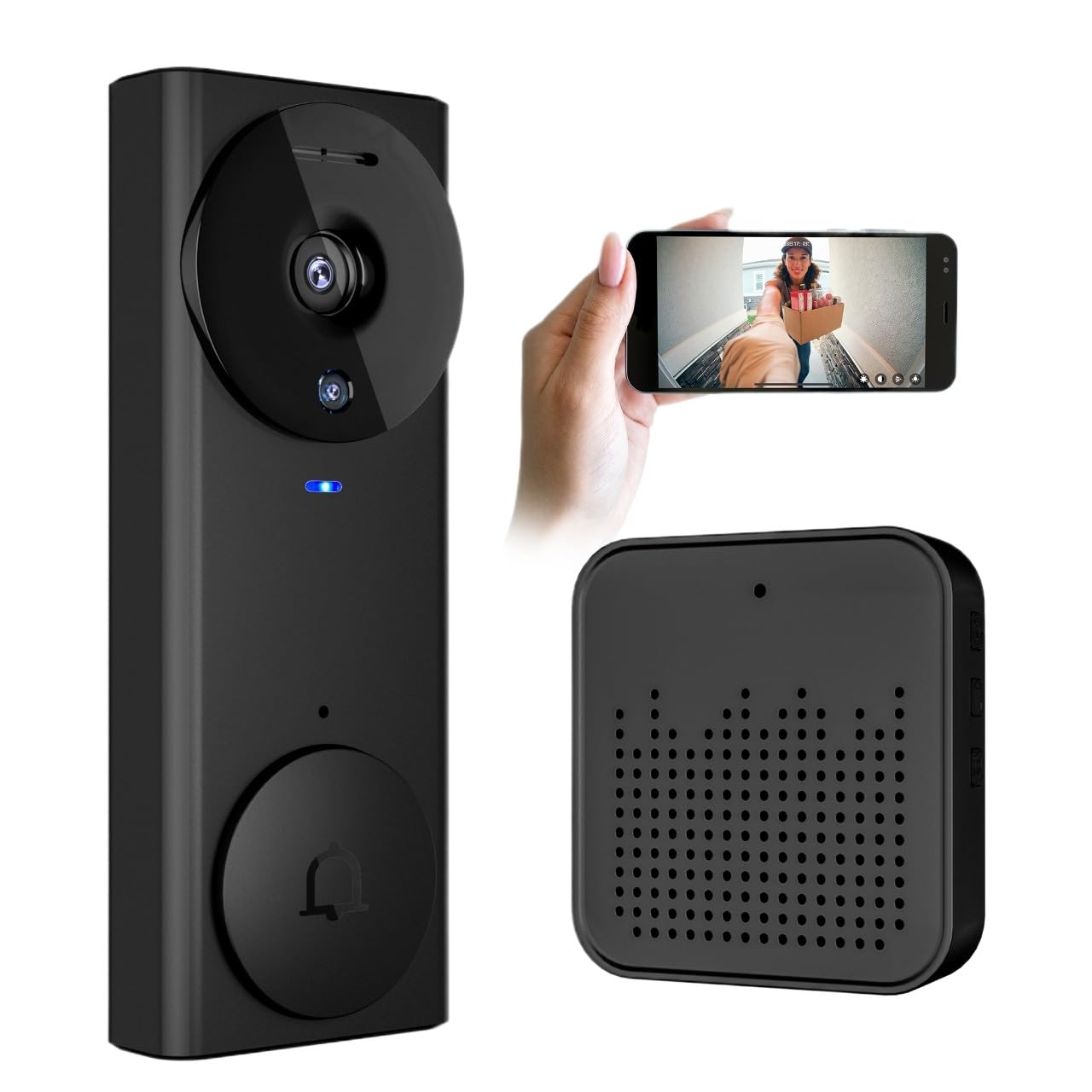 Smart Video Doorbell Wireless - 1080P HD Security Camera with Night Vision, 2-Way Audio, APP Remote Control & Free Cloud Storage - Rechargeable Battery for Home Security (Front Door, Apartment, Office)