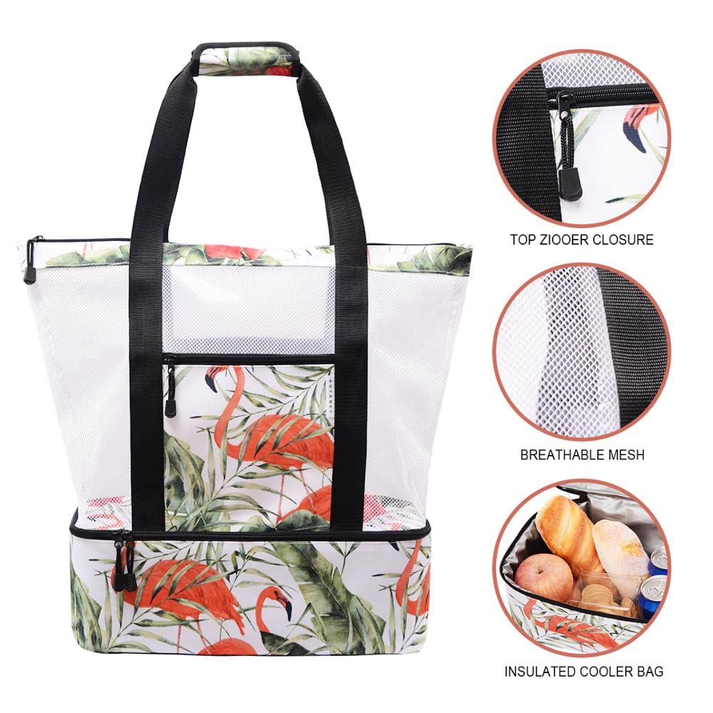 **Insulated Mesh Beach Bag with Cooler Compartment - Large Waterproof Pool Tote with Phone Pouch | Perfect for Beach Trips, Picnics & Poolside Relaxation**