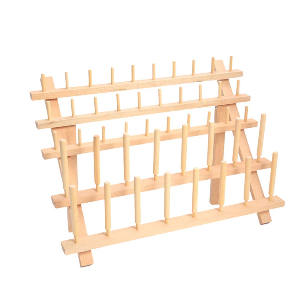 HEALLILY 46 Spool Foldable Wooden Thread Stand Rack - Wall Mount Embroidery Machine Organizer with Cone Holder for Sewing Storage | Perfect for Craft Rooms, DIY Projects & Quilting Stations
