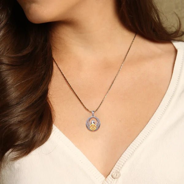 Celtic Phoenix Recovery Pendant - Sterling Silver with 14K Gold Accent - AA or NA Symbol - Adjustable 18