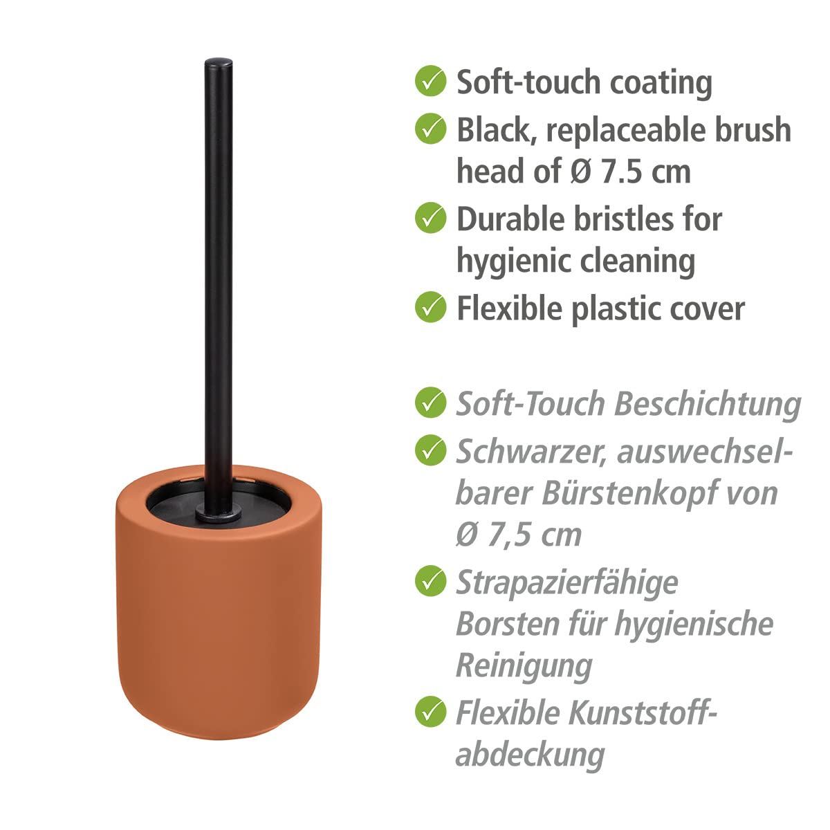 Avellino Terracotta Ceramic Toilet Brush and Holder Set - Rustic Bathroom Cleaning Tool for Modern Homes