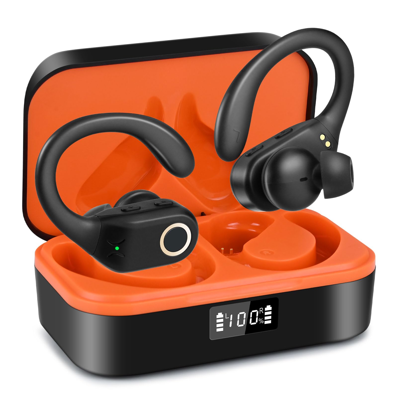 Premium Wireless Bluetooth Earbuds with Active Noise Cancelling, IPX7 Waterproof Sports Headphones - Bluetooth 5.4, 48H Battery Life, Secure Fit for Running, Gym & Office Work - Perfect for Commuting, Travel & Workouts (Black/Red)