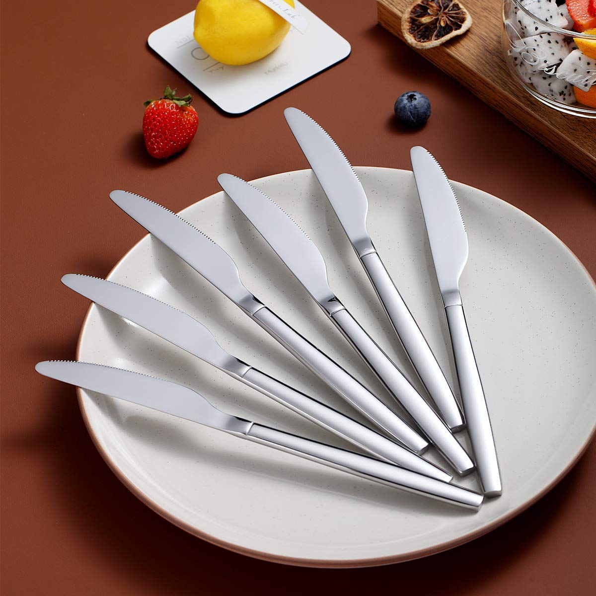 Berglander 6-Piece Stainless Steel Dinner Knife Set - Modern Shiny Butter & Table Knives, Dishwasher Safe - Perfect for Fine Dining, Restaurants & Home Entertaining