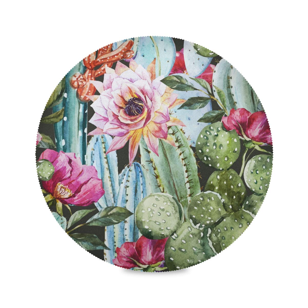Blueangle Round Cactus & Roses Placemats Set of 6 - Waterproof Washable Table Mats for Dining, Kitchen, Party Decor - Easy Care Home Decor Placemats for Indoor & Outdoor Use
