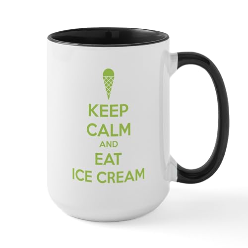 White/Black Inside - Keep Calm And Eat Ice Cream Large Mug