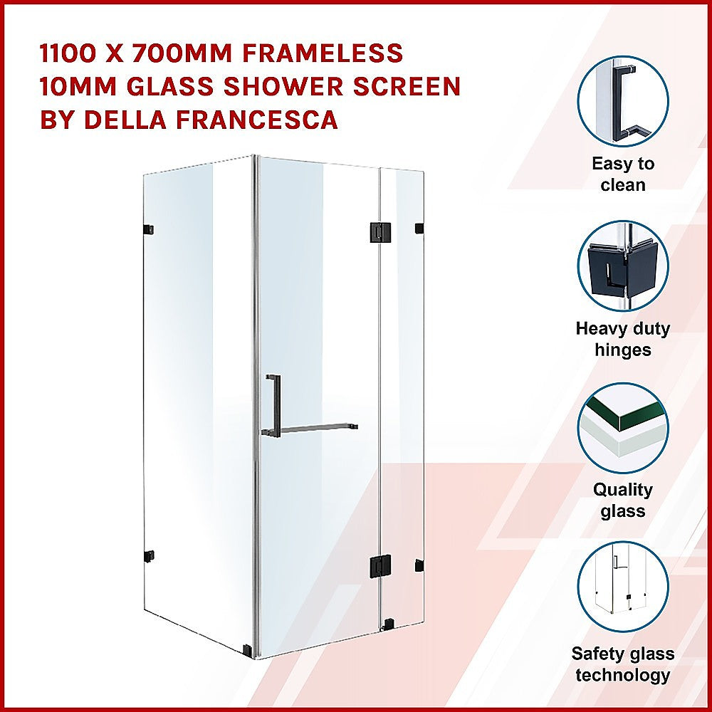 Frameless 10mm Glass Shower Screen 1100 x 700mm - Modern Bathroom Enclosure by Della Francesca | Perfect for Walk-in Showers and Wet Rooms