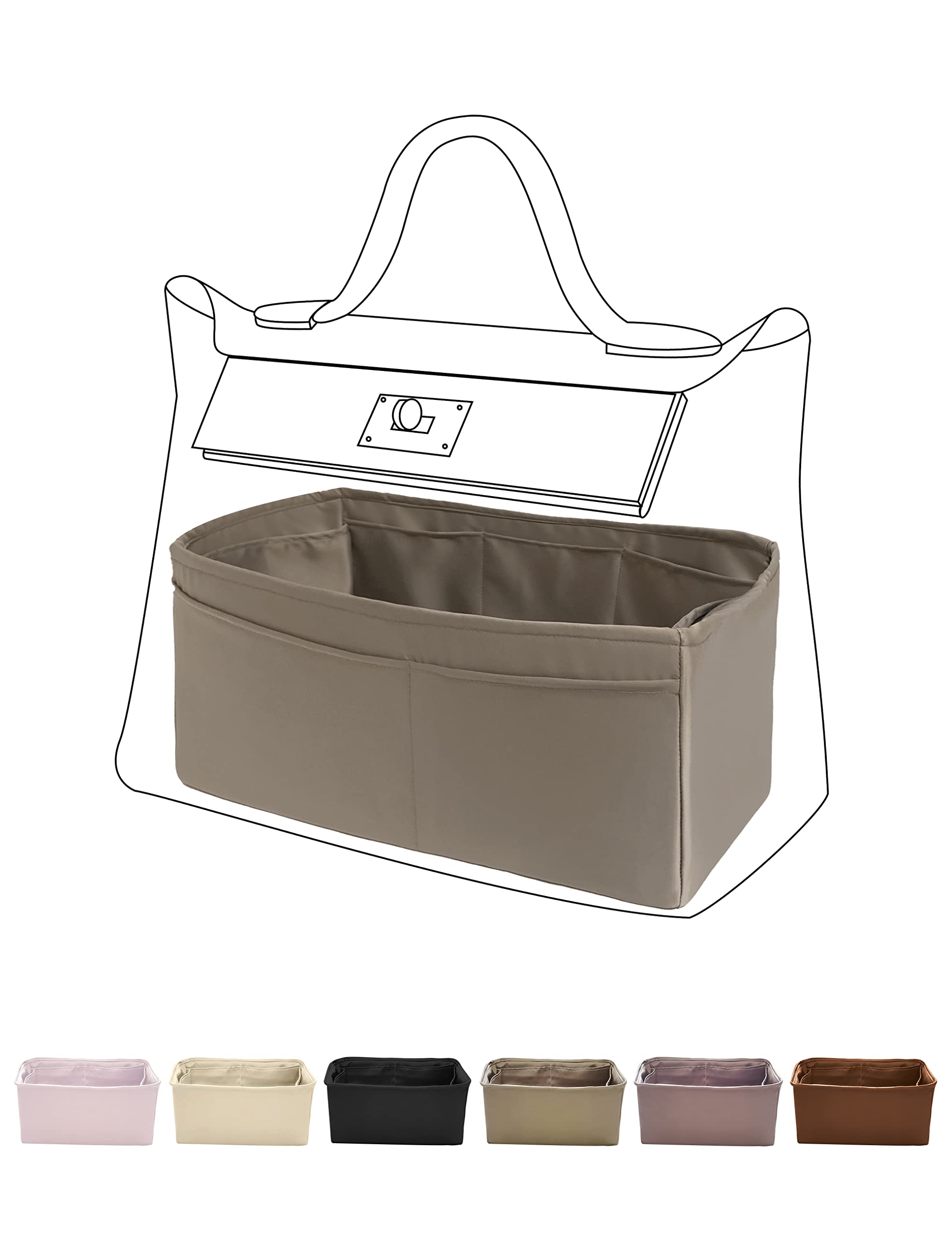 DGAZ Silky Purse Organizer Insert for Hermes 24/24-35 Bags - Luxury Handbag & Tote Organizer (Etoupe Grey, 35) - Perfect for Travel, Work, and Everyday Use