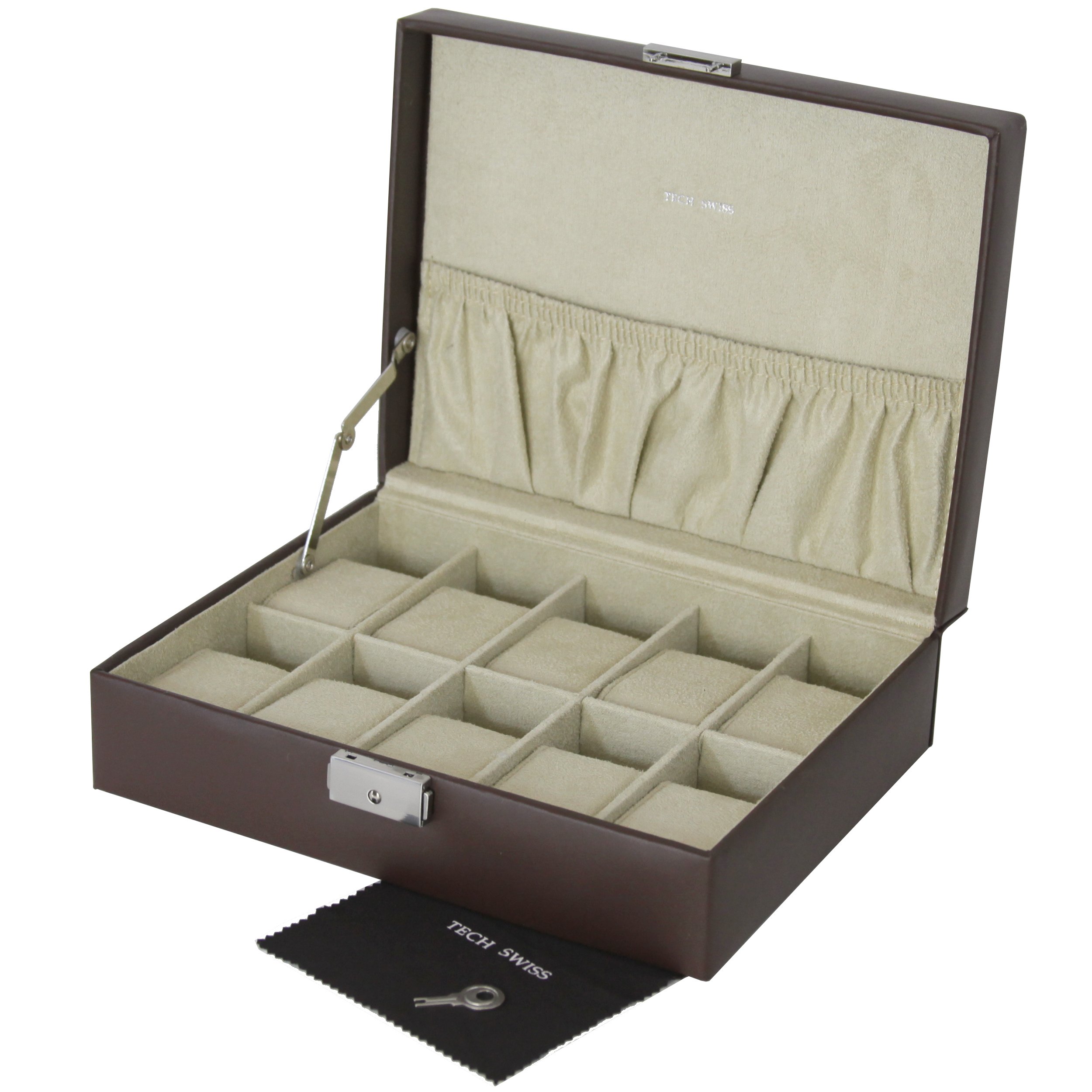 Premium Leather Watch Box for 10 Watches - Luxury Storage Case with Soft Lined Pockets (Brown/Beige) | Perfect for Watch Collectors, Travel & Gift Giving
