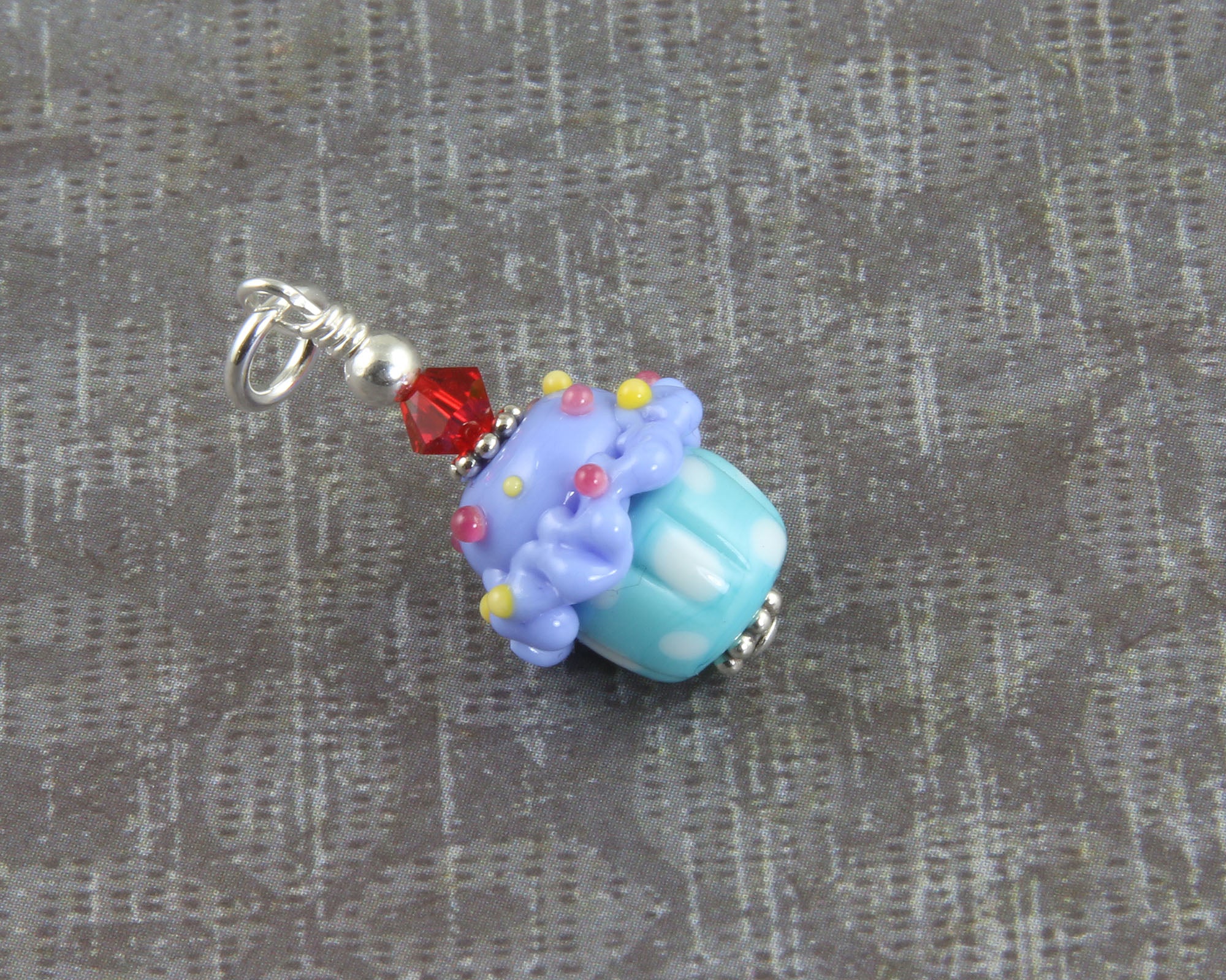 Blue Turquoise Cupcake Lampwork Glass Charms - Sterling Silver Jewelry Findings for DIY Crafts, Cupcake Toppers & Cake Decorations