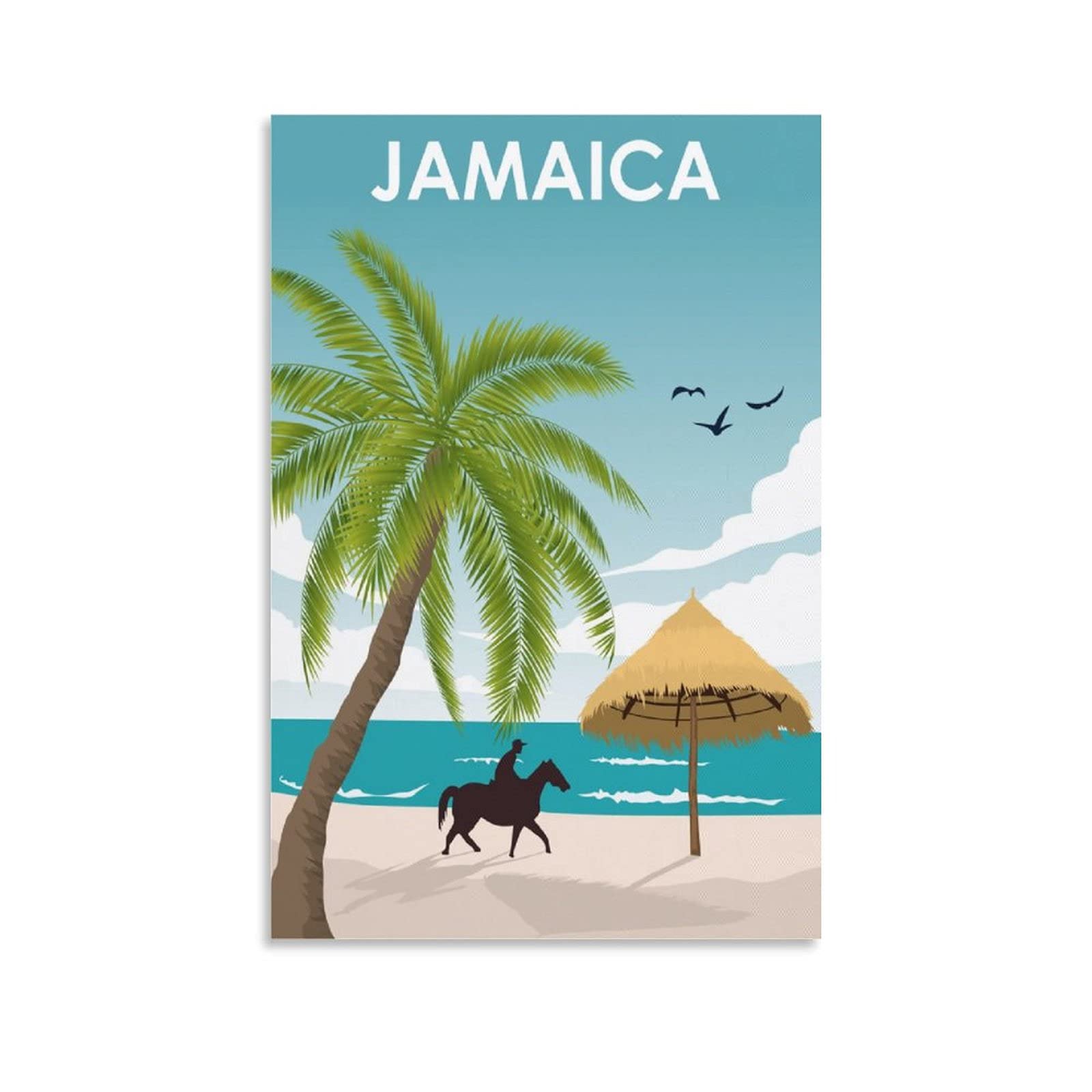 Vintage Jamaican Travel Beach Horseback Art Posters - Modern Canvas Wall Art Prints & Paintings for Home, Office, Living Room or Bedroom Decor - Perfect Gift Idea for Beach & Travel Lovers