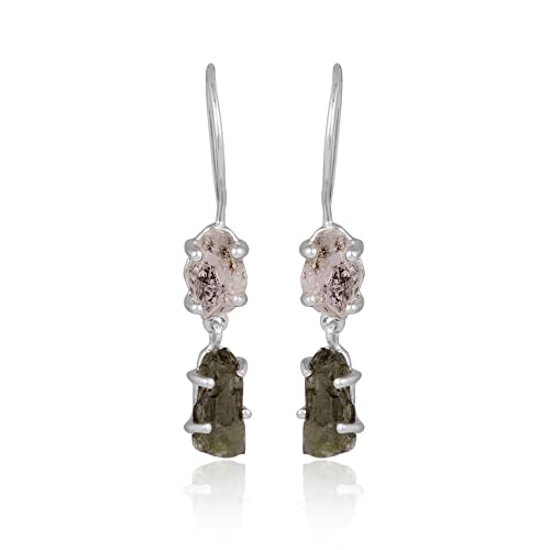 Natural Raw Herkimer Diamond and Moldavite Earrings - Unique Birthday Gift for Mom, Funny Mother's Day Present from Daughter - Handmade Jewelry for Women - Perfect for Special Occasions, Spiritual Healing, and Everyday Wear