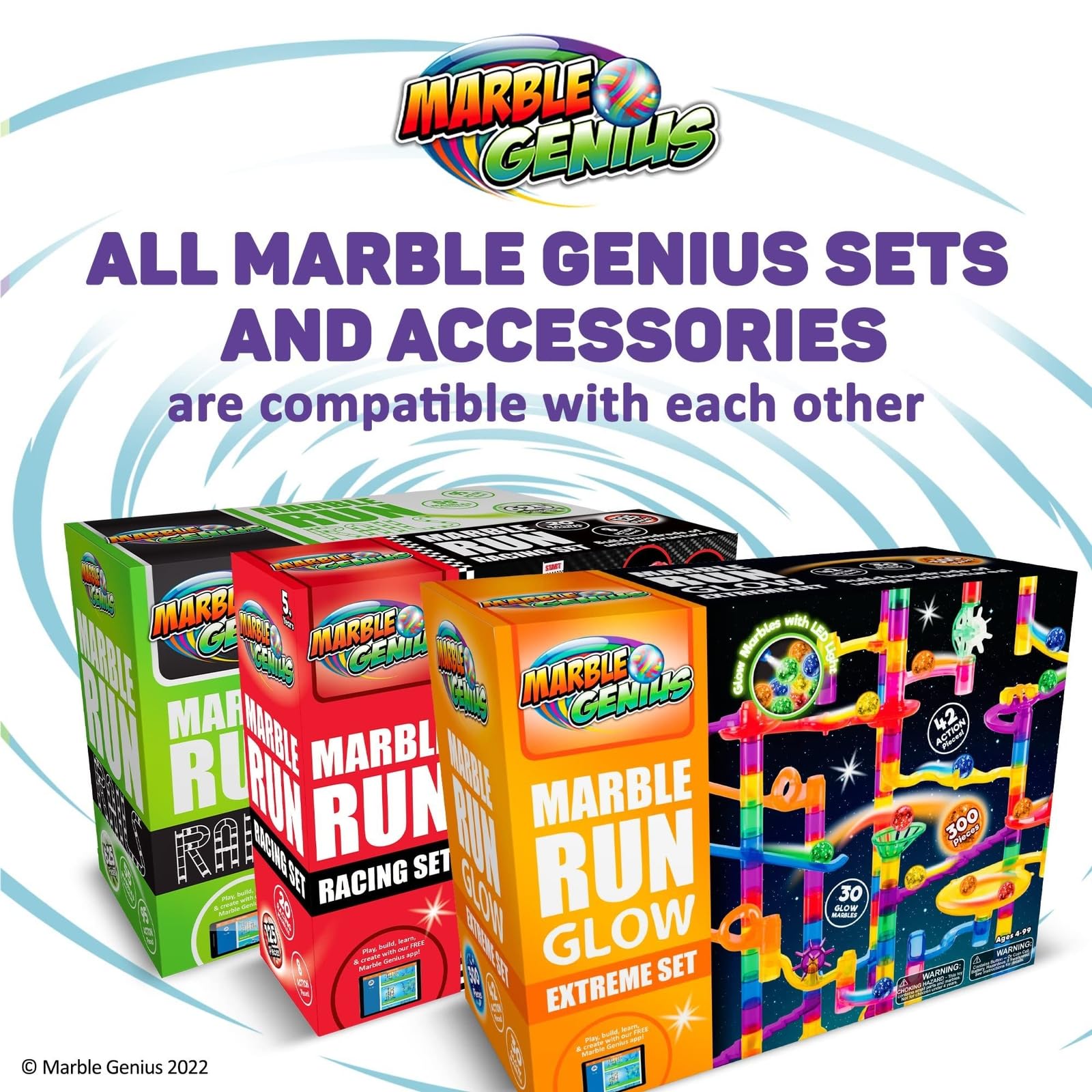 Marble Genius 300-Piece Glow in The Dark Marble Run Track Race Extreme Set - STEM Educational Building Toy for Kids Ages 4+ with Color Instruction Manual | Perfect for Easter Gifts, Birthday Presents & Indoor STEM Learning Activities