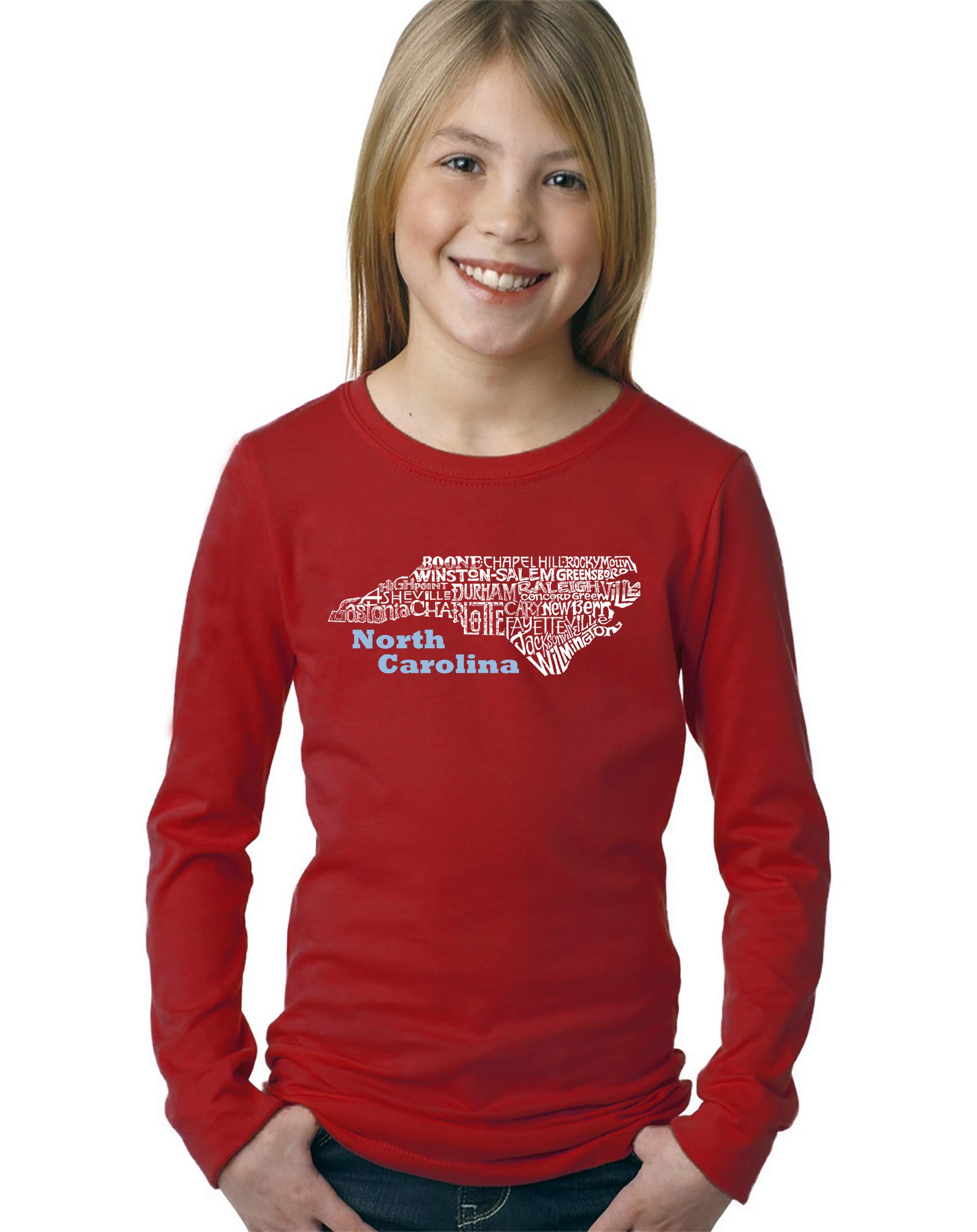 LA POP ART Girls Word Art Long Sleeve T-Shirt - North Carolina Graphic Tee for Women | Cute Casual Outfit for School, Travel & Streetwear Fashion