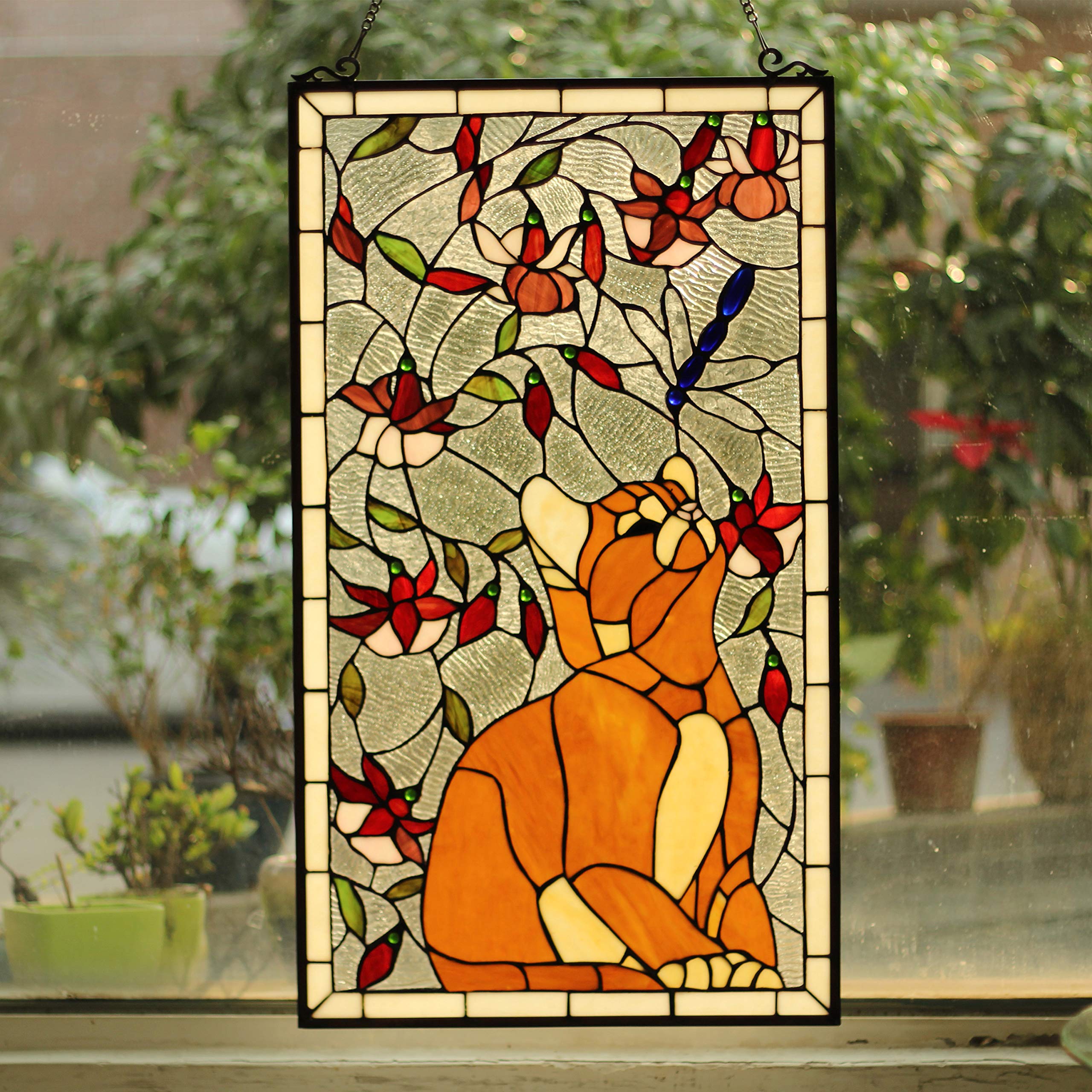 Tiffany Stained Glass Window Panel 18x31 Inches - Handcrafted Art Glass for Home Decor, Church, and Office Windows