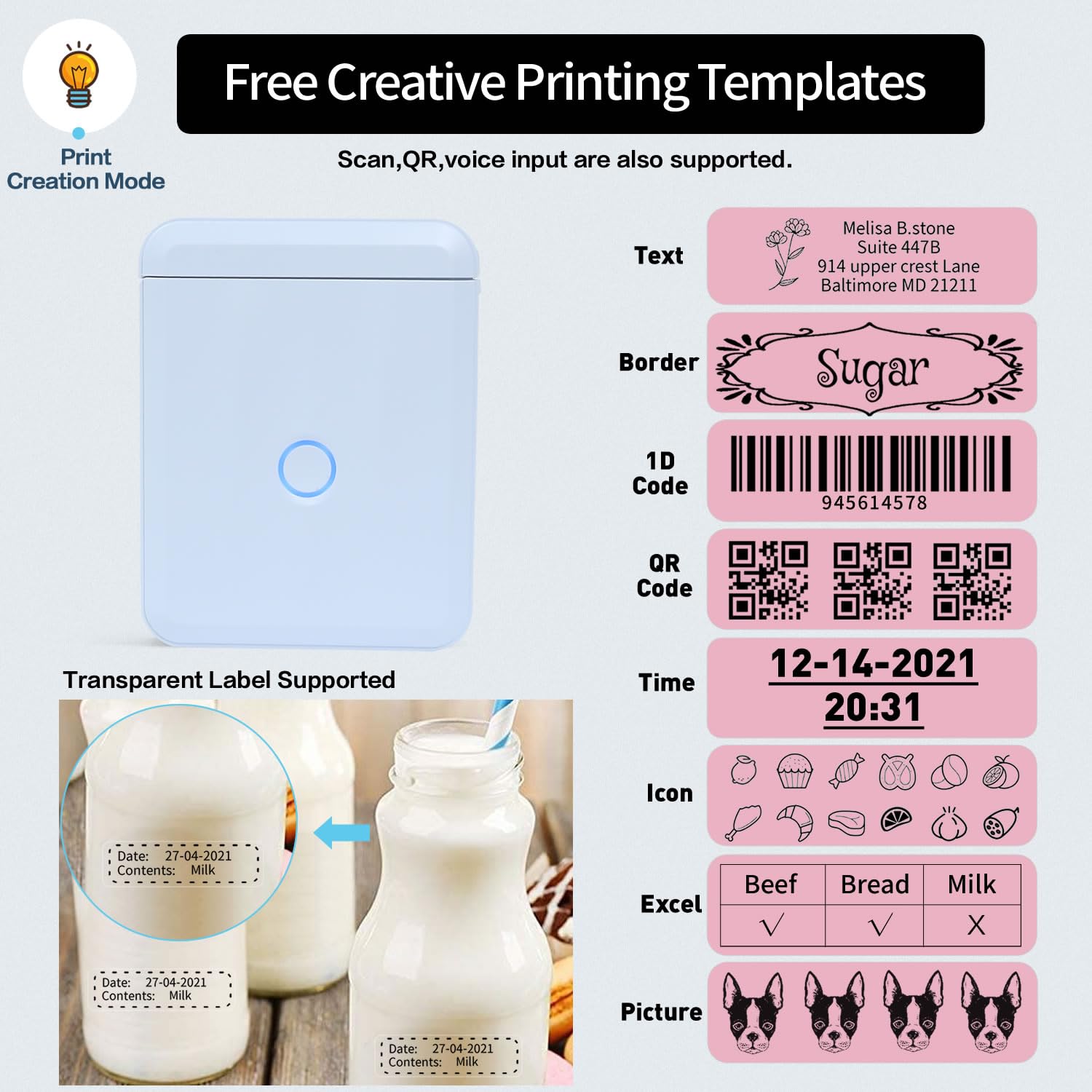 D110-M Portable Bluetooth Label Maker Machine with Tape - Handheld Label Printer for Home & Office Organization, Includes Multiple Templates, USB Rechargeable (Light Blue) - Perfect for Phone Labeling, Pantry Organization & File Sorting