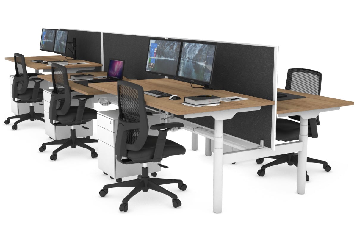Flexi Premium Height Adjustable 6-Person H Bench Workstation - White Frame [1600L x 800W with Cable Management] - Ideal for Office, Coworking Spaces & Collaborative Work Environments