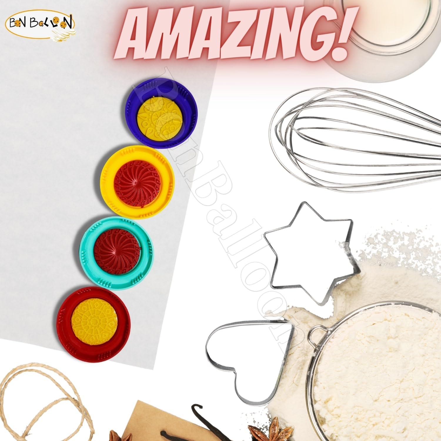 4-Piece Plastic Maamoul Cookie Mold Set - 3.2