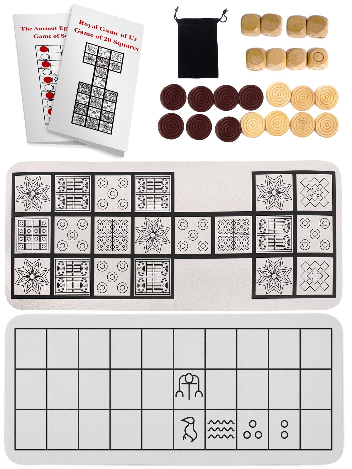 Ancient Strategy Board Game Set - Royal Game of Ur & Senet with 8 Wooden Dice, 14 Game Pieces & Instructions | Perfect for Family Game Night, History Enthusiasts & Educational Play