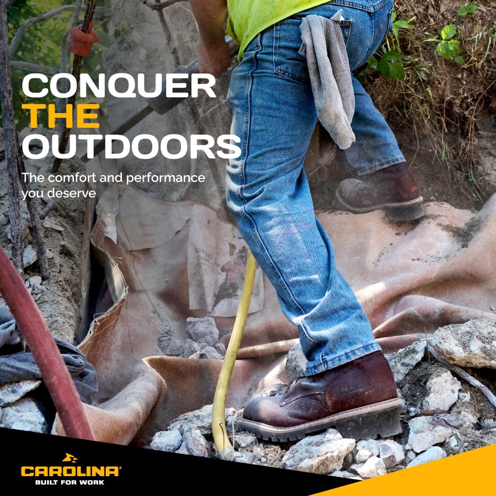 Men's Carolina Elm 8-Inch Unlined Logger Work Boots - Genuine Leather Upper, Comfortable Pillow Cushion Footbed, Oil & Slip Resistant Welted Outsole, EH Safety Rated - Perfect for Construction, Logging & Outdoor Work