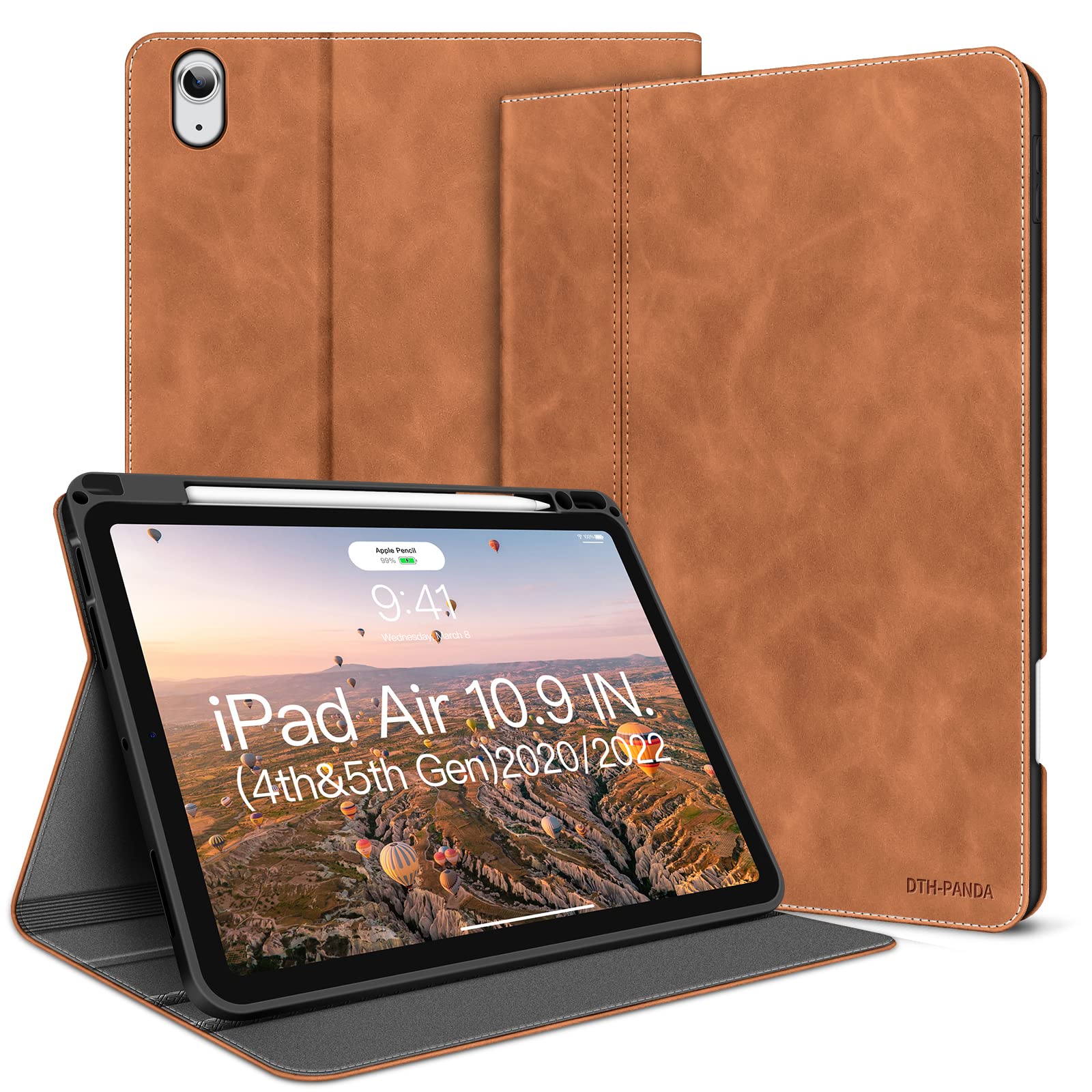 DTH-PANDA iPad Air 5th/4th Generation Case 2022/2020 - Premium PU Leather Protective Cover with Apple Pencil Holder & Auto Sleep/Wake for 10.9