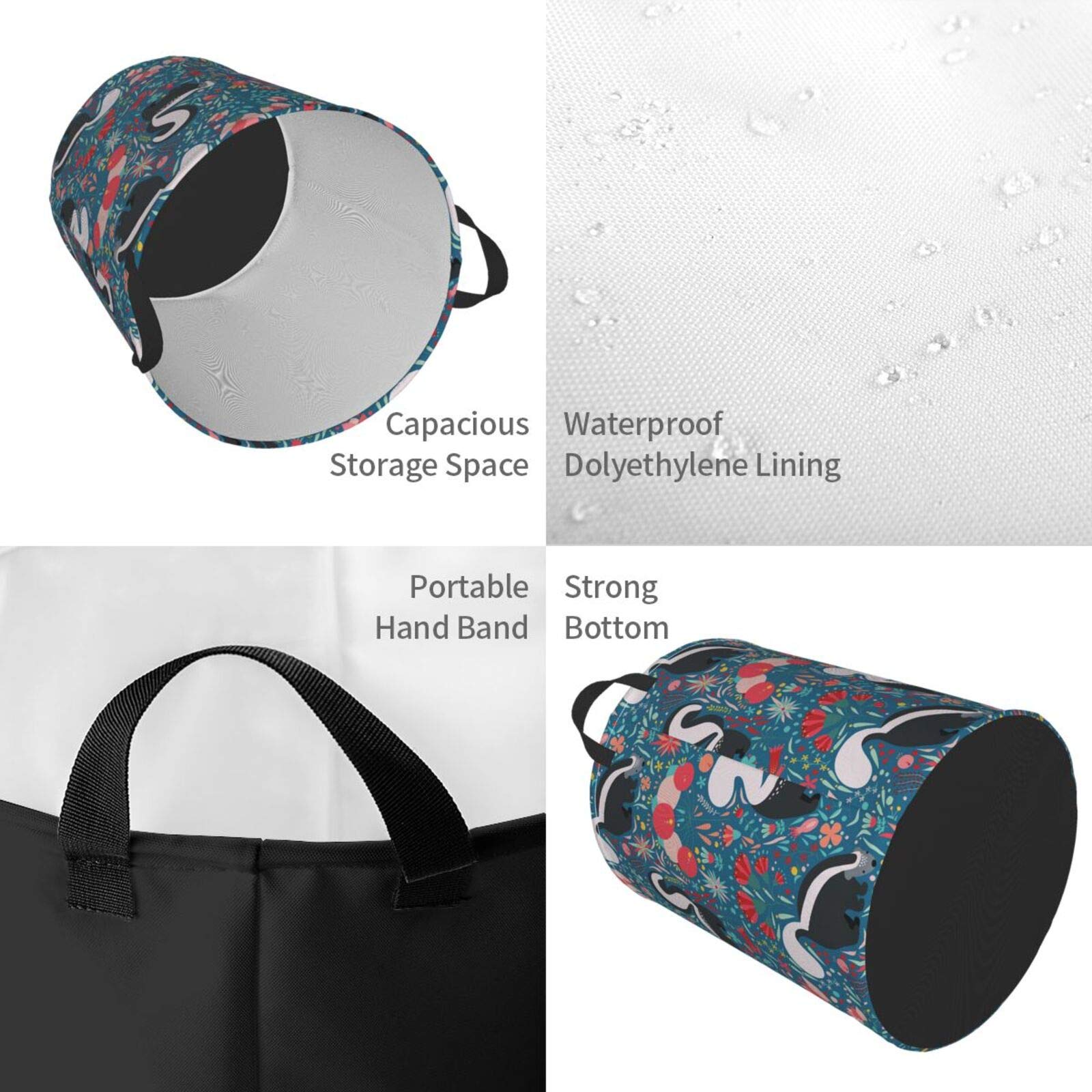 Floral Skunks Collapsible Laundry Basket with Handles - Waterproof Fabric Hamper for Clothes, Toys & Bathroom Storage - Large Foldable Organizer Bin for Dirty Laundry, Bedroom & Dorm Room Essentials