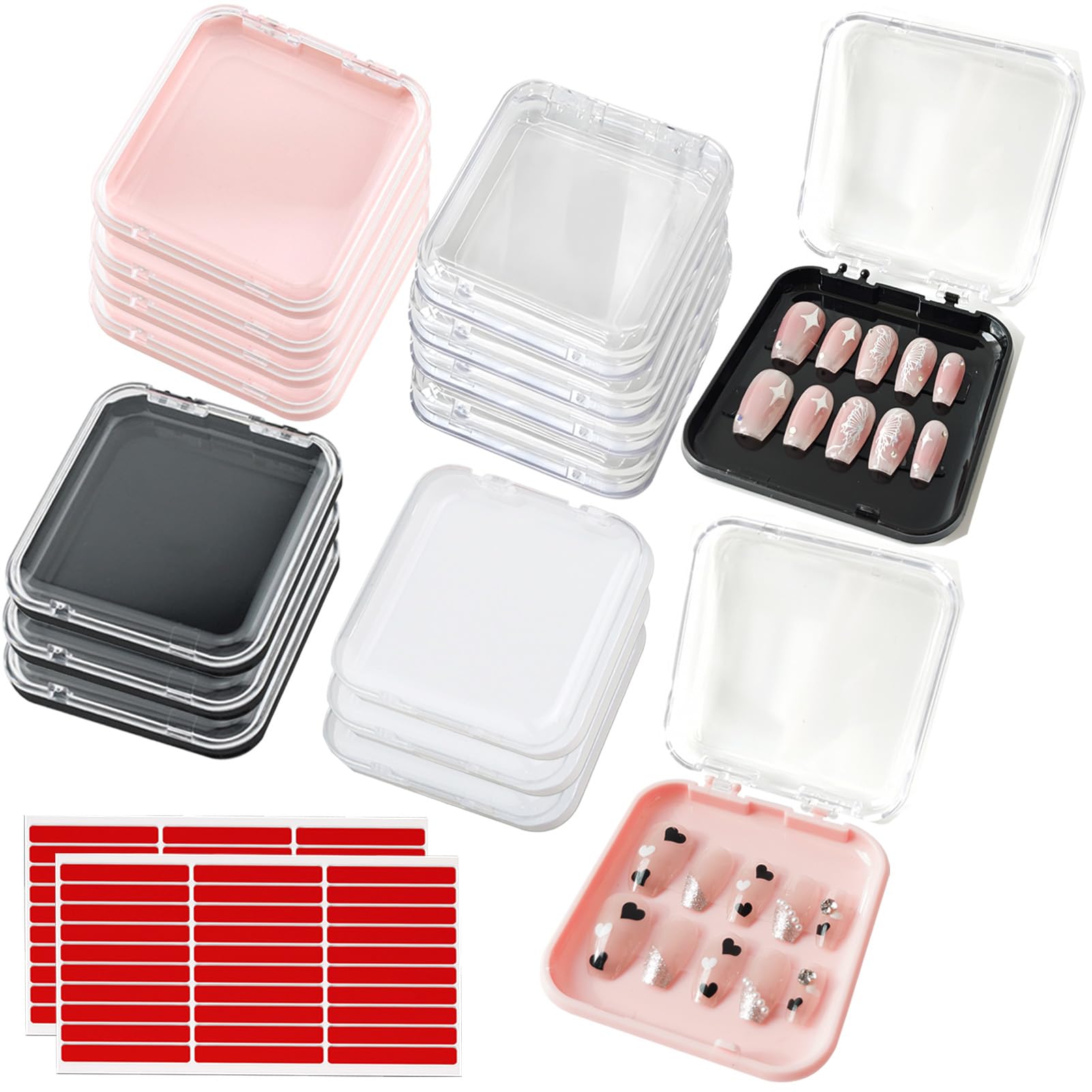 14 Pcs Press On Nail Packaging Box with 60 Adhesive Tapes - Fake Nail Storage Case & Display for Nail Salon Supplies, Nail Art Business - Perfect for Salon Organization & Retail Display
