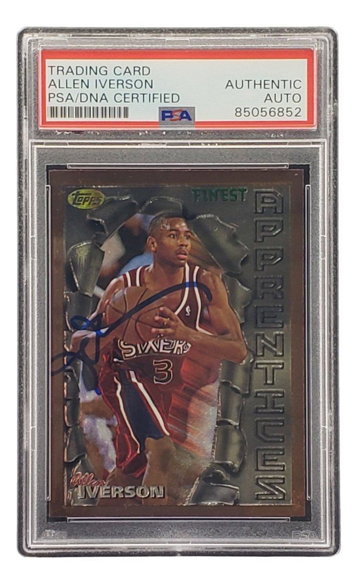 Authentic Allen Iverson Signed 1996 Topps Finest #69 76ers Rookie Card PSA/DNA Certified - Perfect for NBA Memorabilia Collectors & Philadelphia 76ers Fans Display