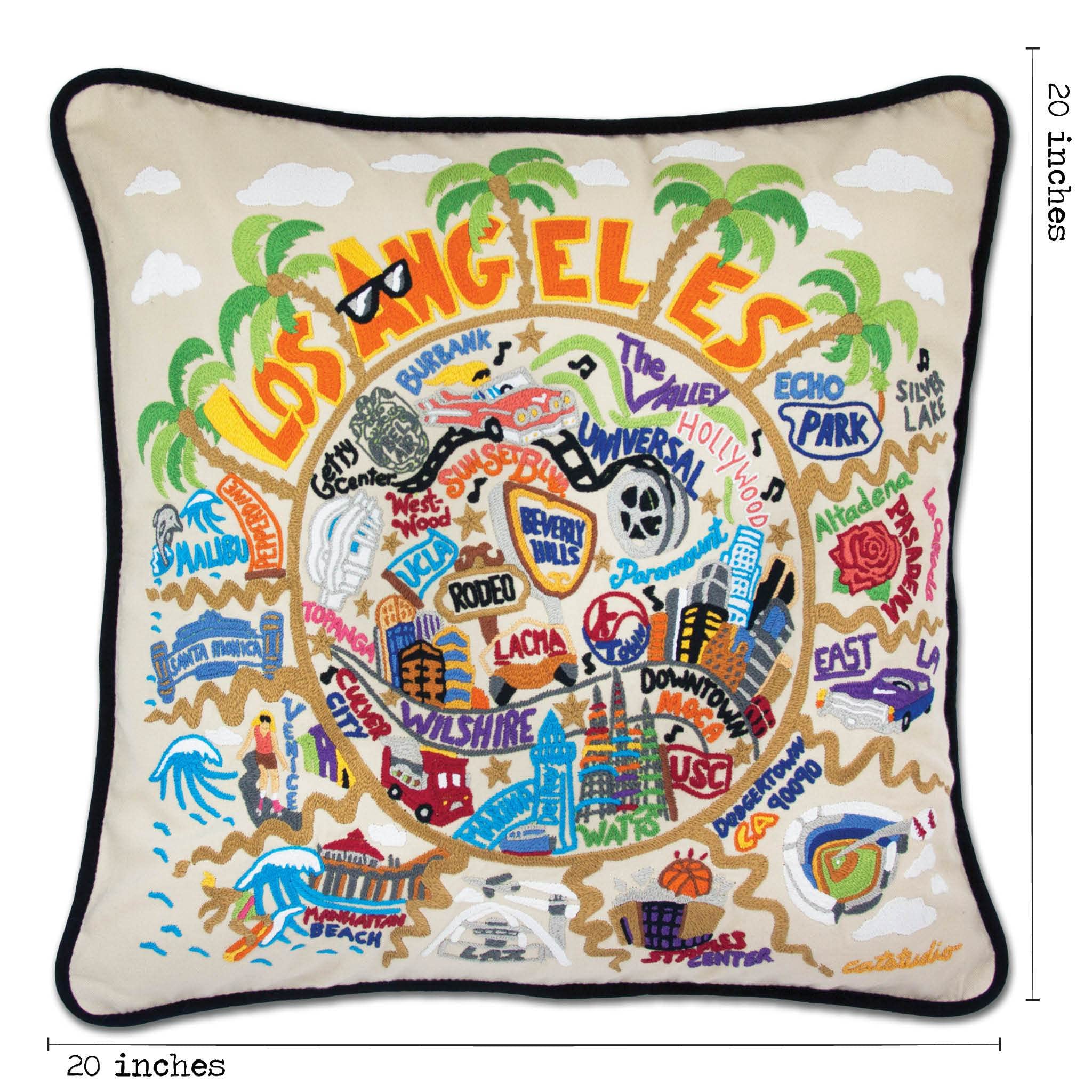 Catstudio Los Angeles Embroidered Decorative Throw Pillow - Soft Bohemian Home Decor Cushion for Sofa, Bed, Living Room & Nursery