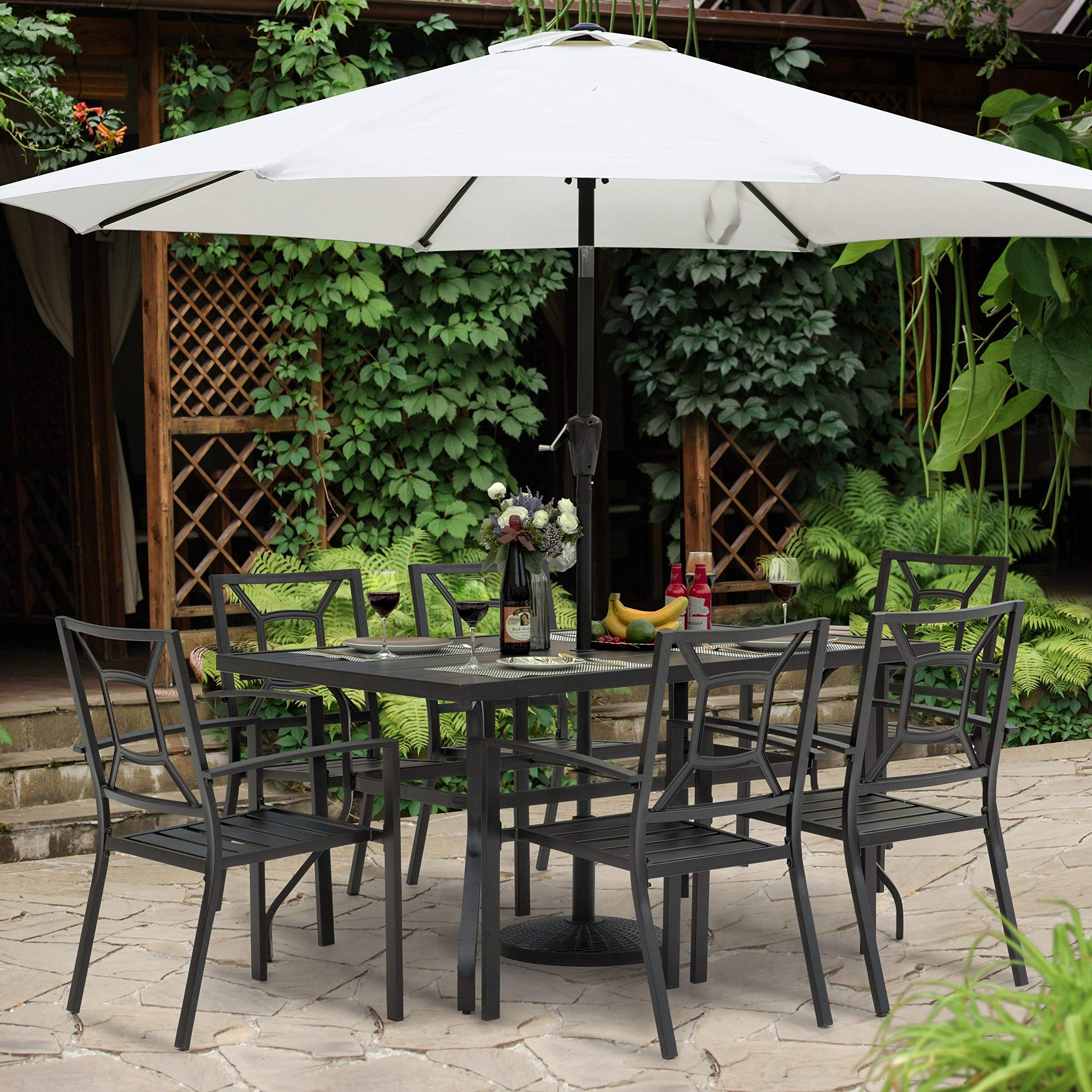 NUU GARDEN Stackable Patio Dining Chairs Set of 2 - Heavy Duty 300Lbs Capacity All-Weather Metal Outdoor Chairs with Armrests - Perfect for Lawn, Porch, Backyard, Deck & Poolside - Black