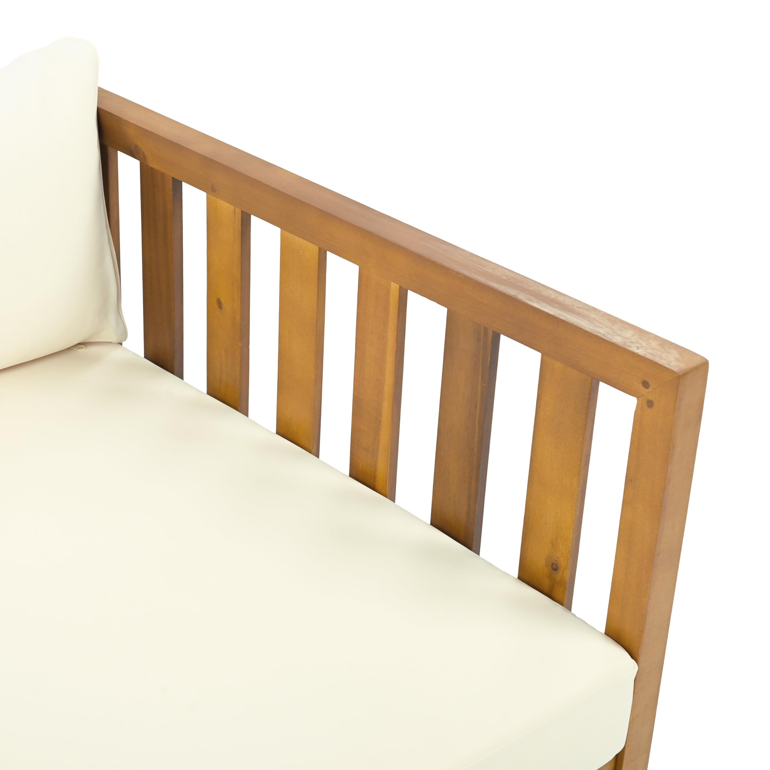 Modern 3-Seater Wooden Sofa Bed with Armrests - Waterproof Fabric Upholstery & Removable Cushions - Teak-Beige Outdoor Daybed for Garden, Patio, Balcony, or Indoor Living Room - Durable Teak Wood Frame for Relaxation and Entertaining