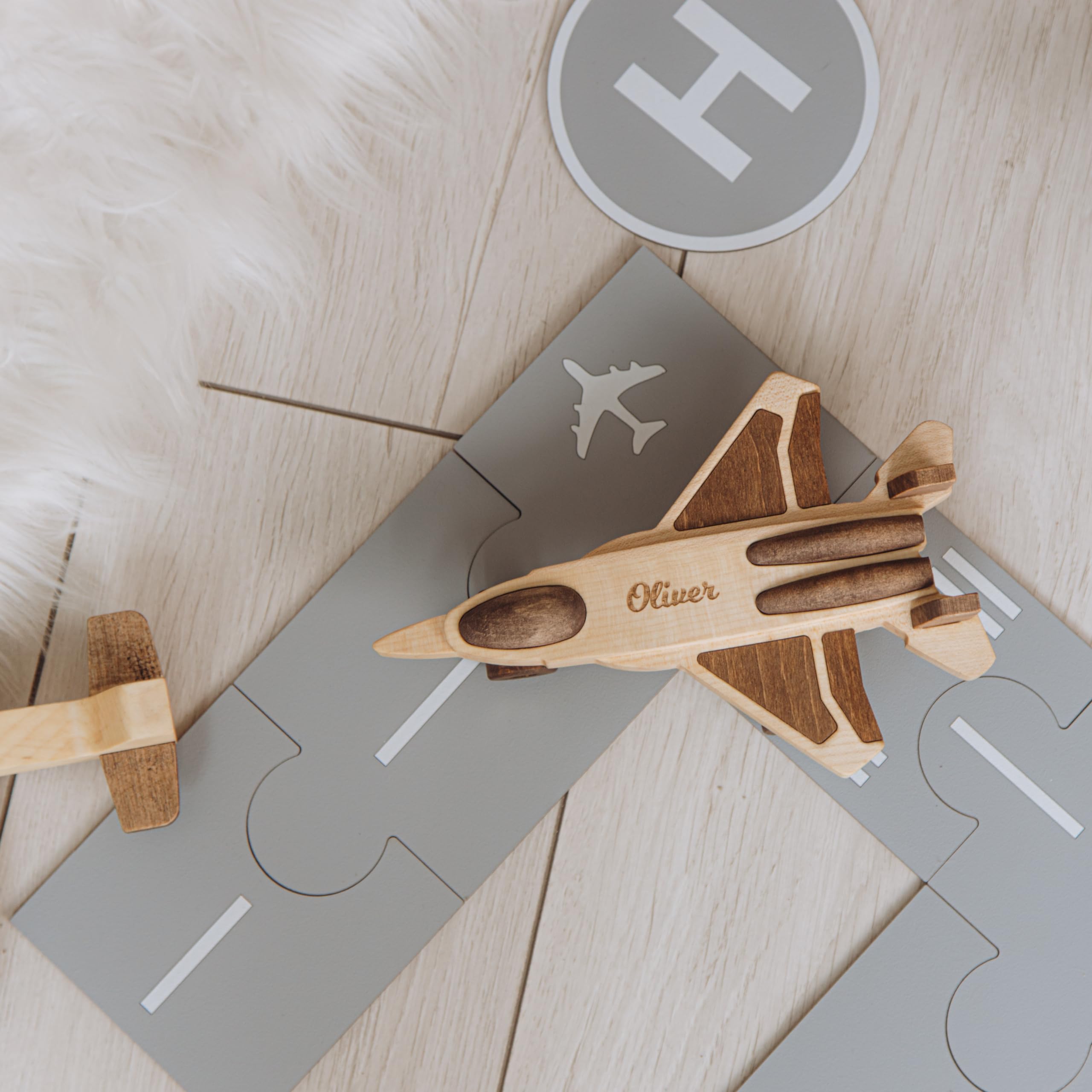 Personalized Wooden Toy Airplanes & Cars Set - Pretend Play Toys for Toddlers Ages 1-5 - Best Birthday & Easter Gifts for Boys - Durable Wooden Toys for Kids' Imaginative Play at Home or Travel