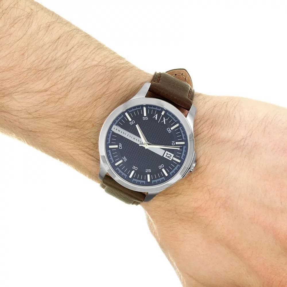 ARMANI EXCHANGE AX2133 Men's Analog Quartz Watch with Silver Stainless Steel Case & Brown Leather Strap - Perfect for Business, Casual Wear & Gift Giving