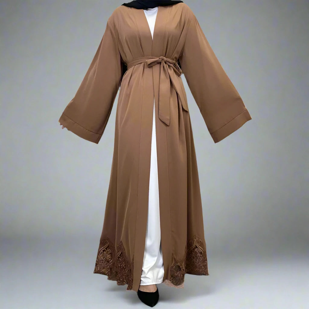 Turkish Nida Embroidery Open Front Cardigan Abaya Dress for Muslim Women - Modest Islamic Fashion for Prayer, Eid, and Everyday Wear