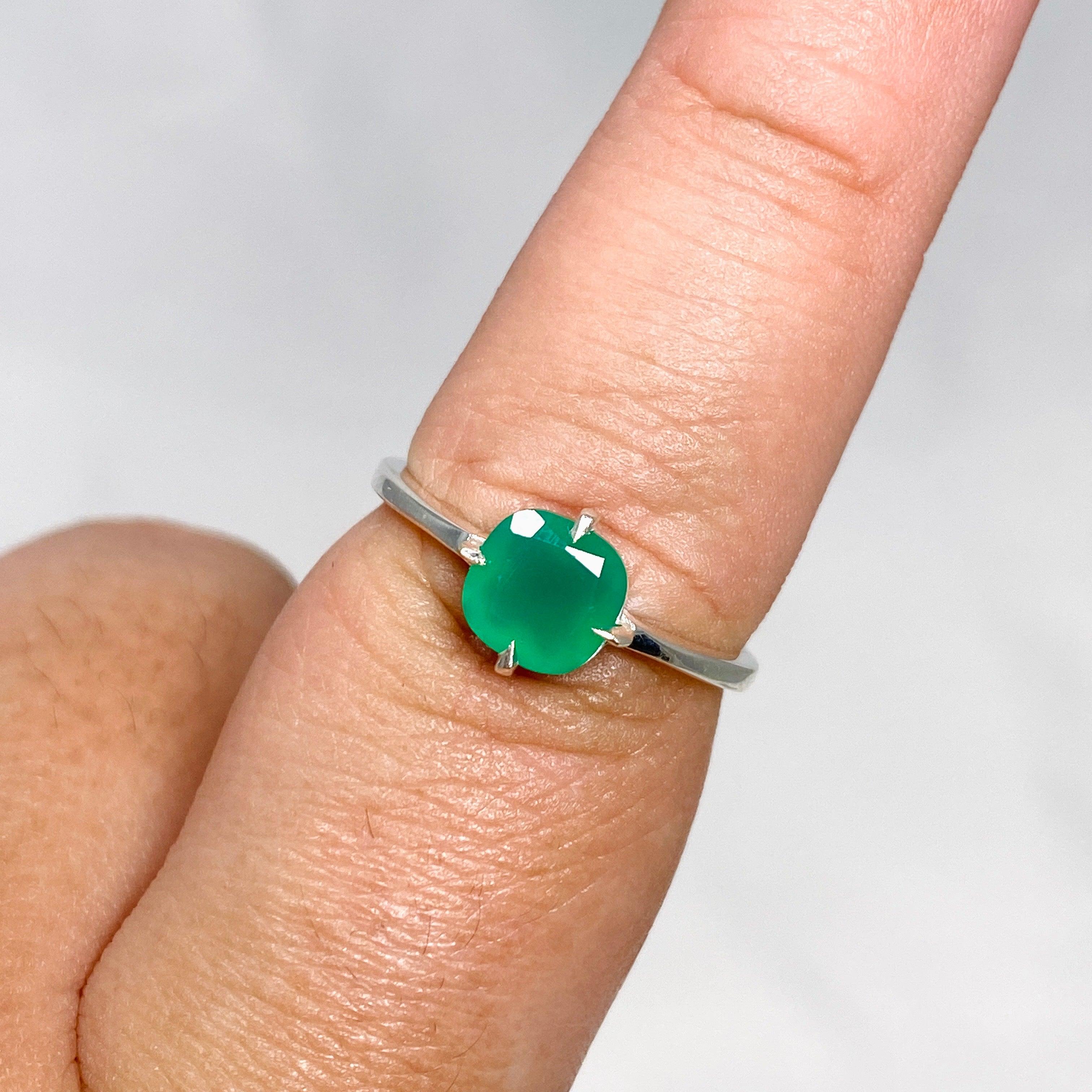 Green Chalcedony Faceted Square Solitaire Ring R4806 - Elegant Jewelry for Women, Perfect for Weddings, Anniversaries & Special Occasions