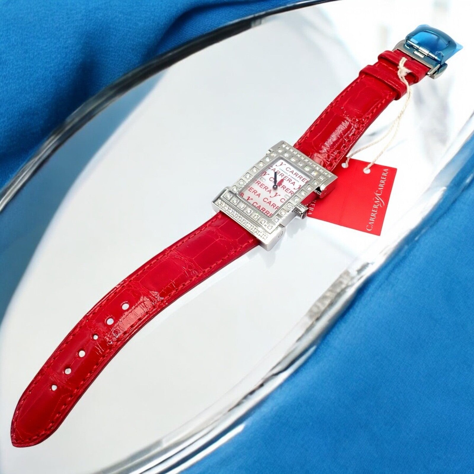 Carrera Y Carrera CyC Tempus Fugit Diamond Red Alligator Leather Ladies Watch with Gift Box - Luxury Women's Timepiece for Special Occasions & Gifts