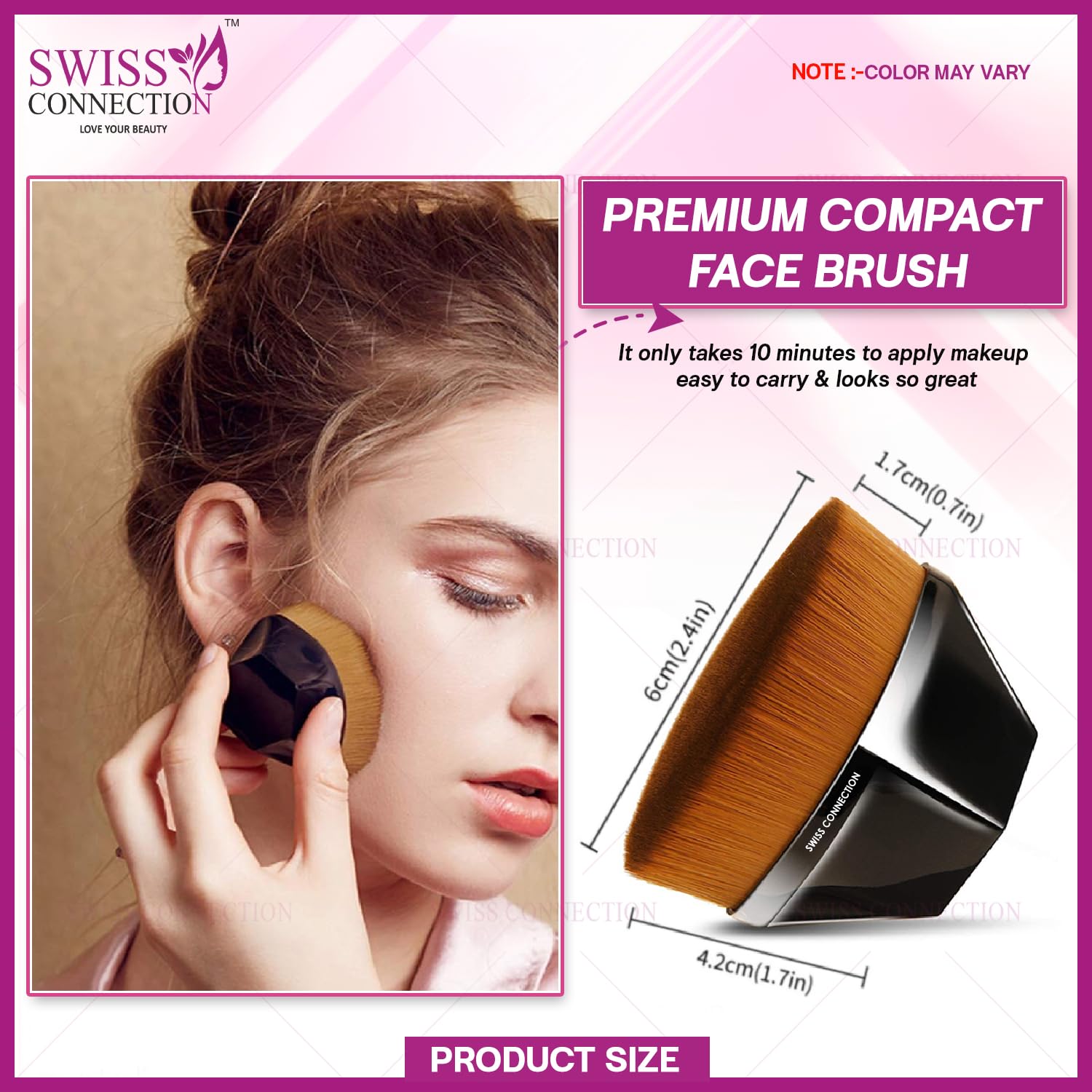 Swiss Connection Professional Blush Brush for Makeup - Soft Synthetic Foundation Brush for Liquid, Powder & Cream Blush Application - Perfect for Blending & Flawless Finish - Ergonomic Non-Slip Grip Handle (Pack of 1) - Ideal for Daily Makeup Routine & Professional Makeup Artists