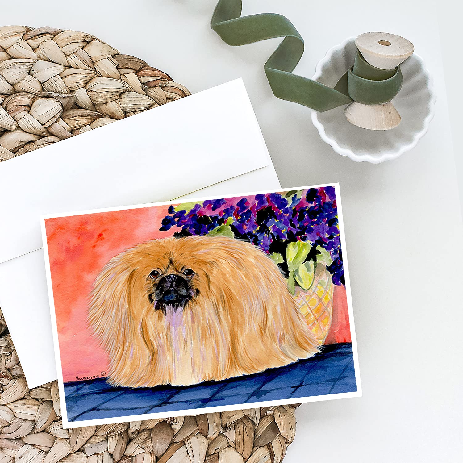 Pekingese Greeting Cards & Envelopes Set - Pack of 8 Blank A7 Note Cards (5x7 Inches) for Birthdays, Thank You Notes & Special Occasions | Whimsical Dog Lover Stationery