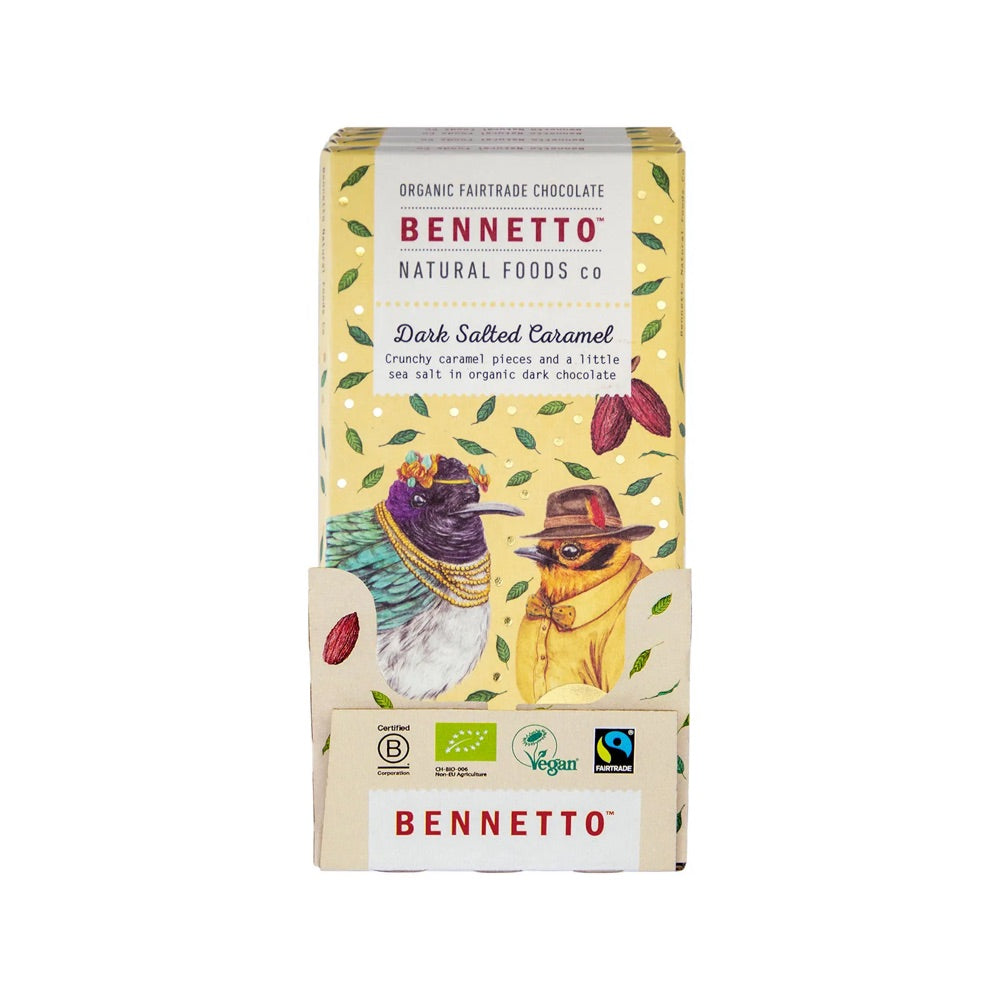 BENNETTO Organic Dark Chocolate with Sea Salt Caramel 80g - Premium Healthy Snack for Gifts, Desserts & Vegan Treats