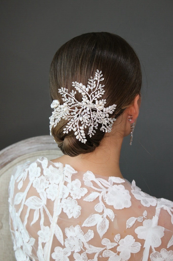 PAIGE Freshwater Pearl Crystal Bridal Headpiece - Elegant Wedding Hair Accessory for Brides, Bridesmaids & Prom - Perfect for Boho, Vintage & Beach Weddings